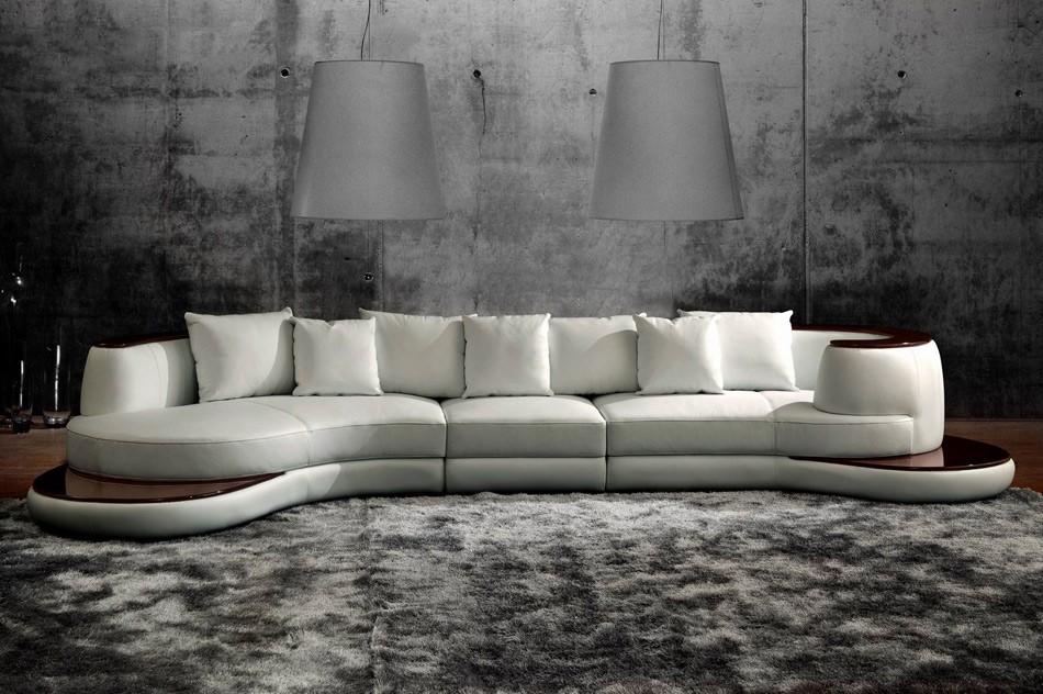 

    
Rounded Bonded Leather Sectional Sofa W/Wood Trim Soflex Tampa Ultra Modern
