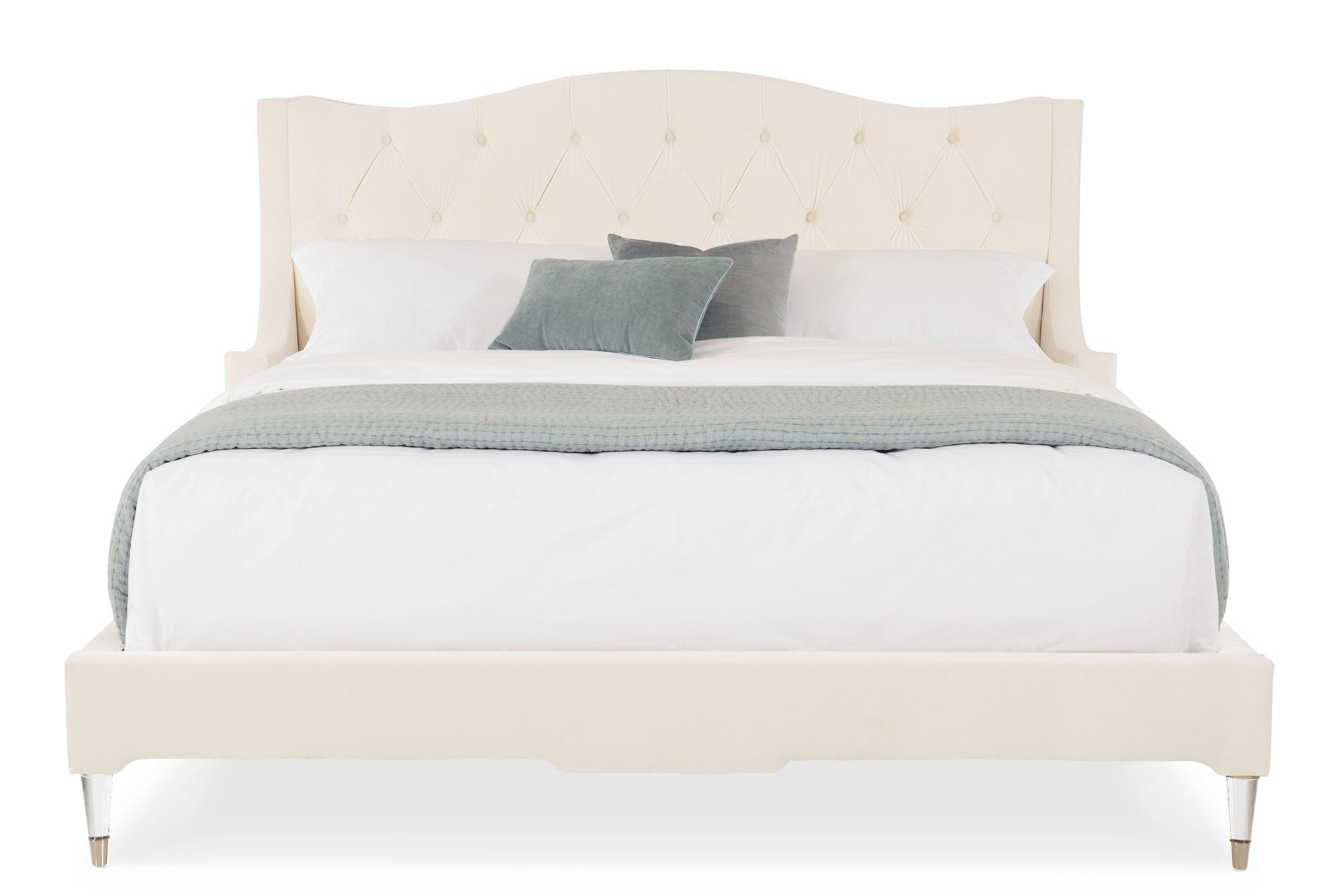 

    
Soft Cream Velvet Fabric Classic King Bed MRS. SANDMAN by Caracole
