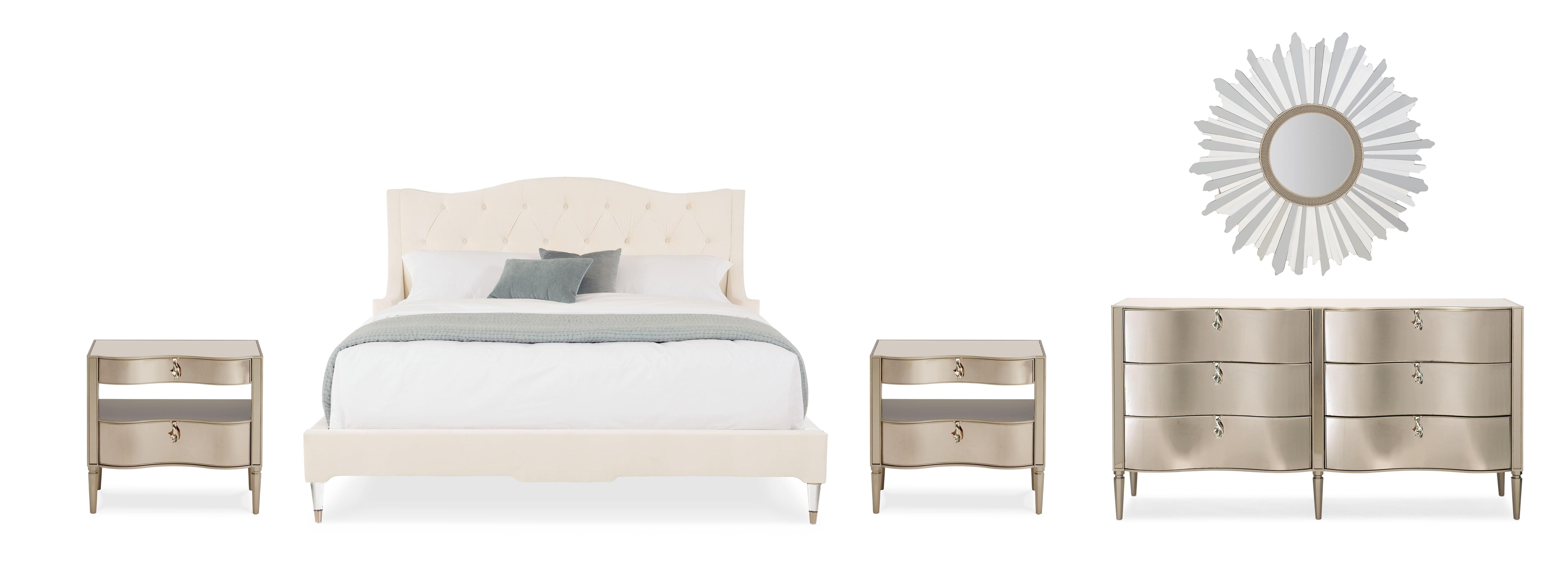 

    
Soft Cream Velvet Fabric Classic King Bed Set 5Pcs MRS. SANDMAN / IT'S A SMALL WONDER by Caracole
