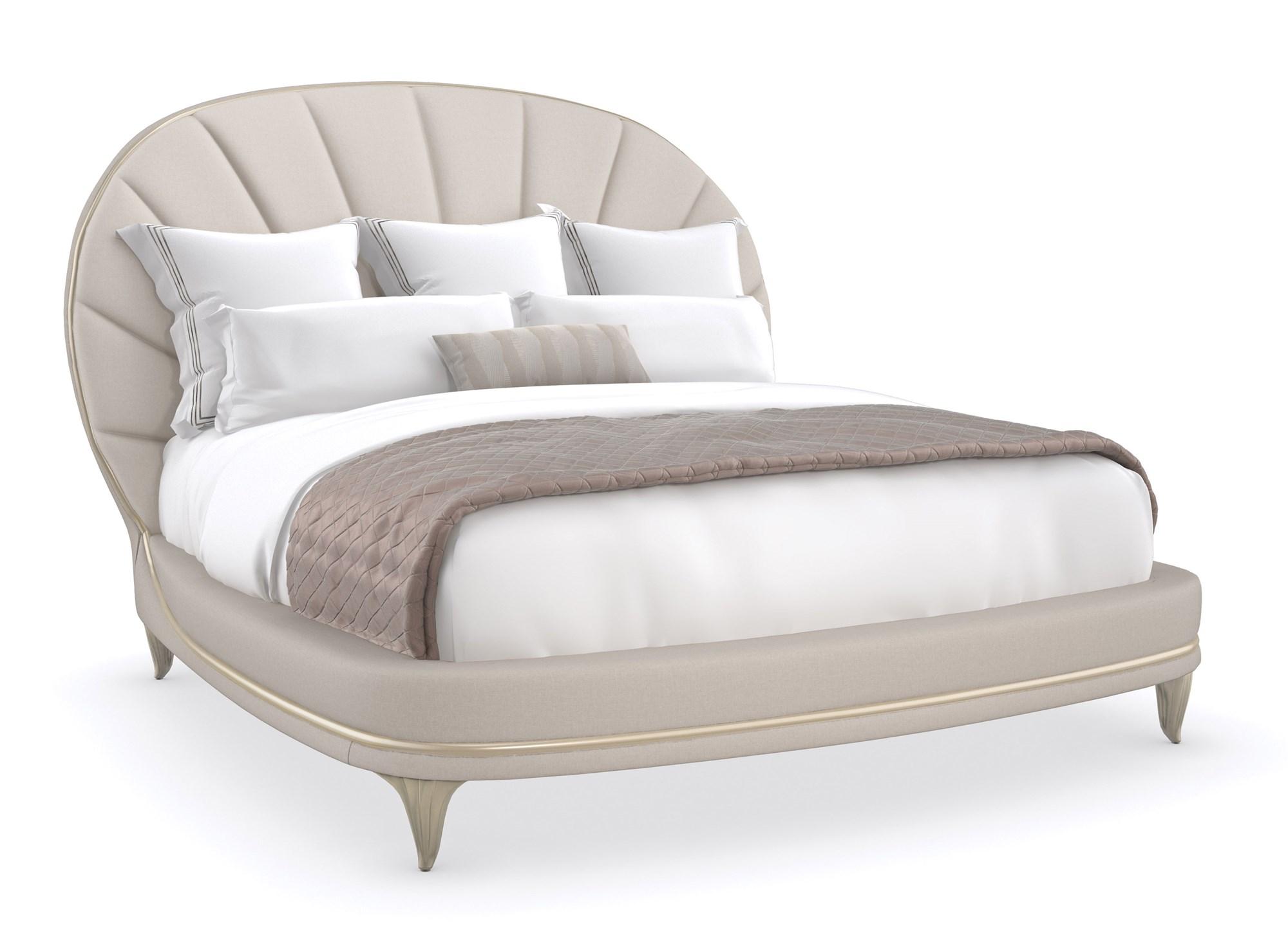 Contemporary Platform Bed LILLIAN C093-020-141-CK in Taupe, Gold Fabric