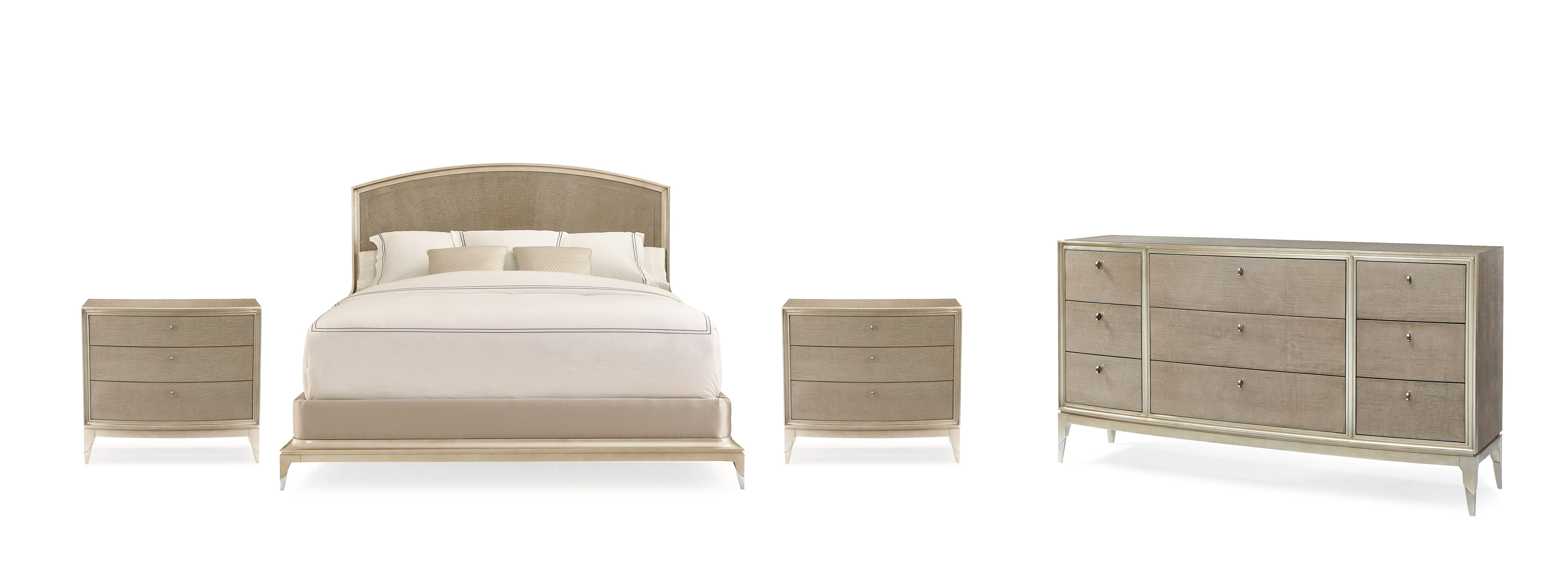 Contemporary Platform Bedroom Set RISE TO THE OCCASION / RISE AND SHINE CLA-417-125-Set-4 in Silver, Beige 