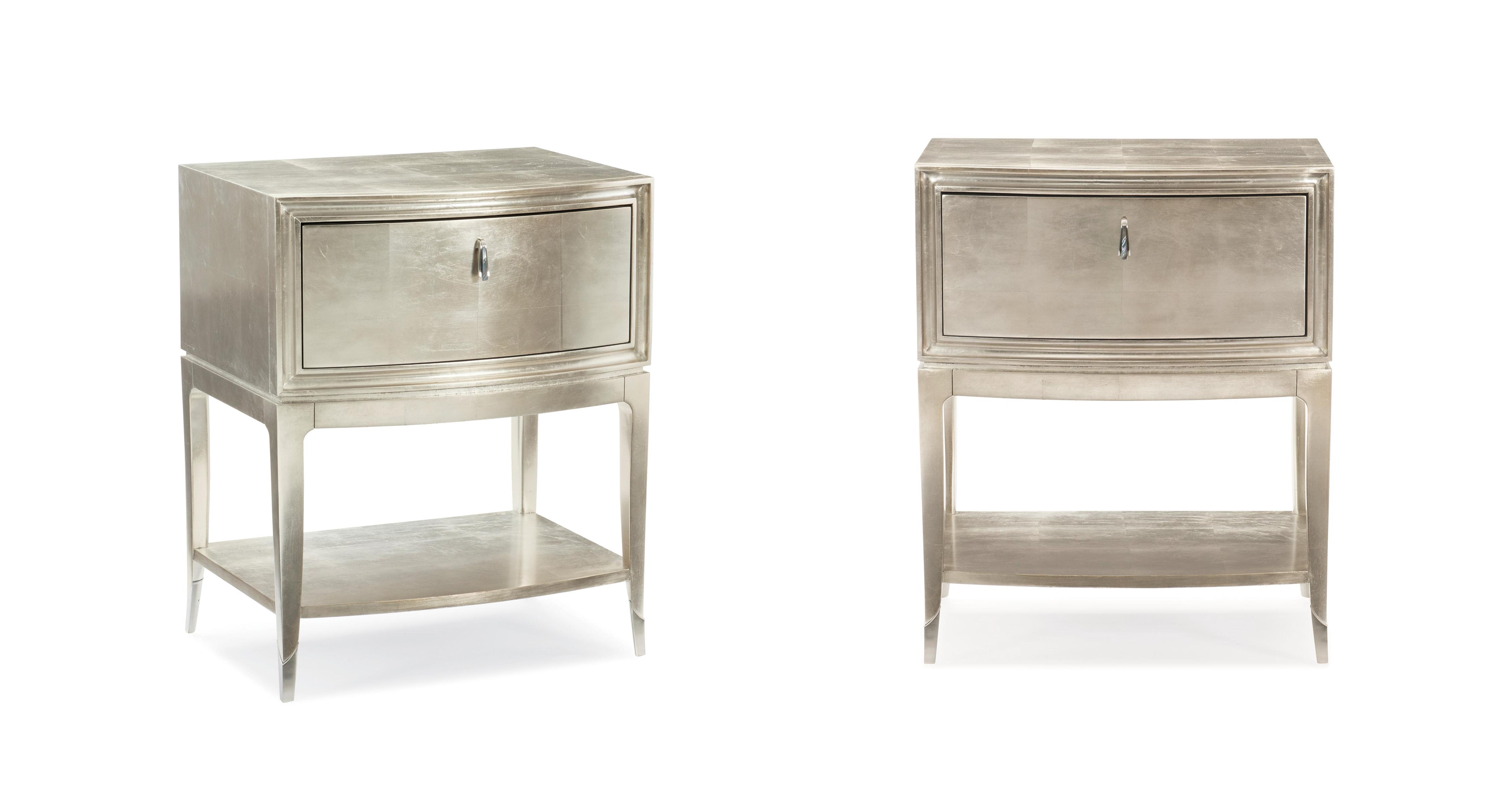 

    
Soft Silver Leaf & Soft Silver Paint Nightstands Set 2Pcs SHINING STAR by Caracole

