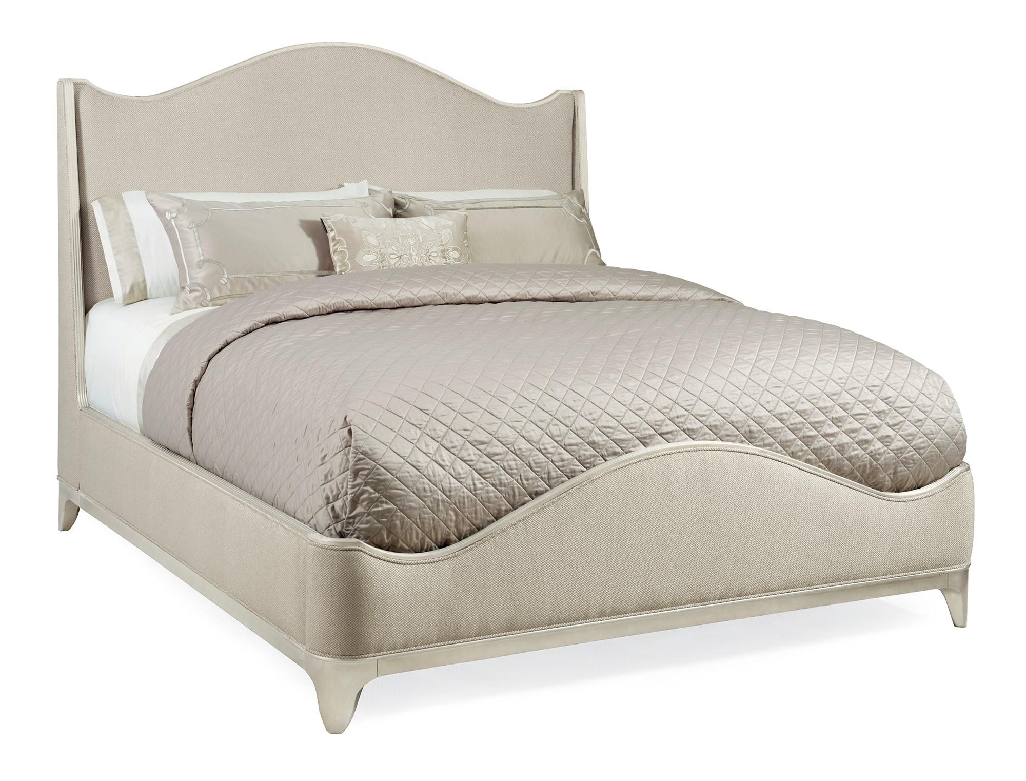 Contemporary Sleigh Bed AVONDALE CAL KING UPHOLSTERED BED C023-417-141 in Cream, Silver Fabric