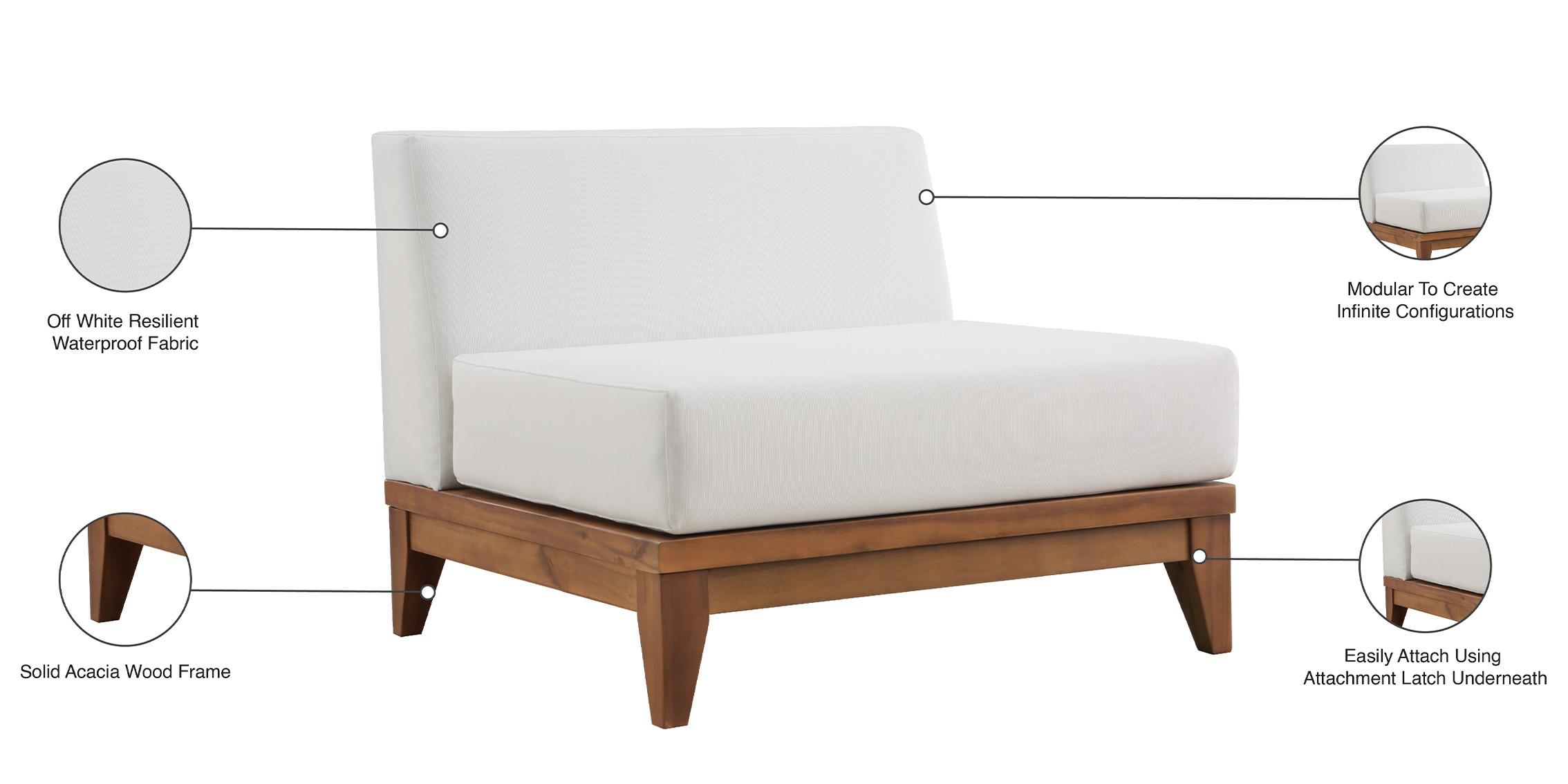 

        
Meridian Furniture RIO 389White-Armless Modular Armless Chair Off-White/Brown Fabric 094308253329
