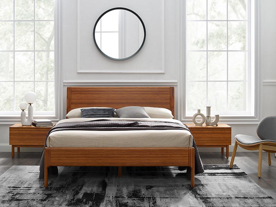 

    
GVA0001AM Solid Amber Bamboo Queen Platform Bed Modern Ventura by Greenington
