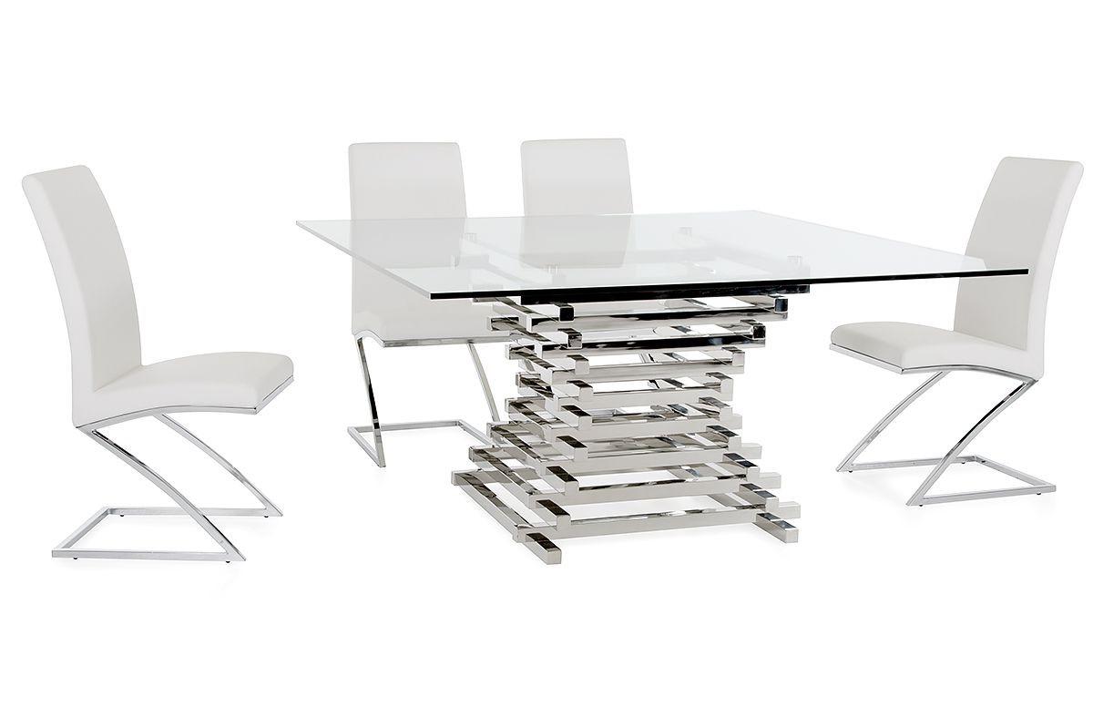 Contemporary, Modern Dining Room Set Crawford Angora VGVCT8909-5pcs in Silver Leatherette