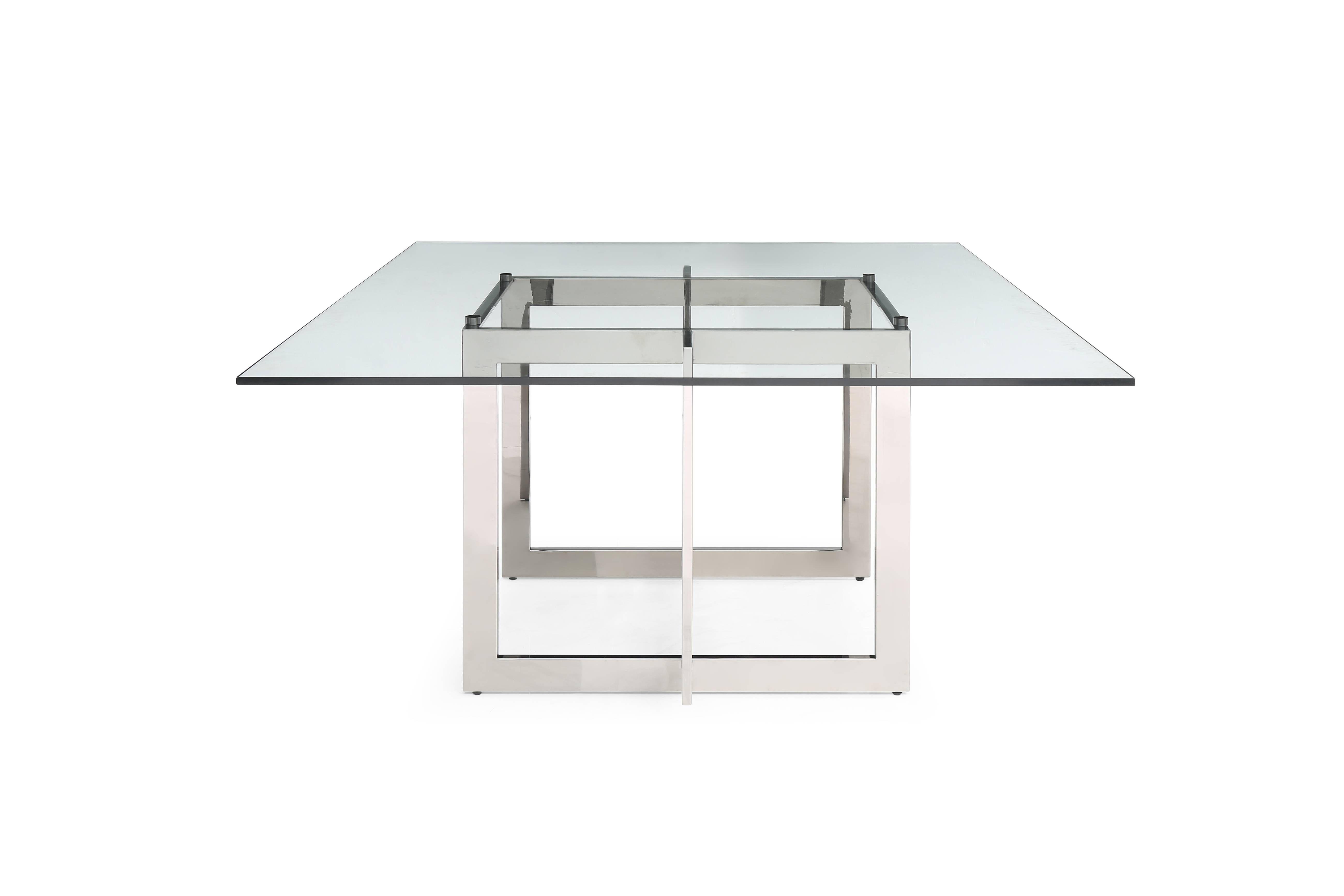 

    
Square Glass & Stainless Steel Dining Table by VIG Modrest Keaton
