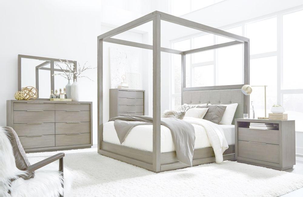 

    
Mineral Gray King CANOPY Bedroom Set 5Pcs w/Chest OXFORD by Modus Furniture
