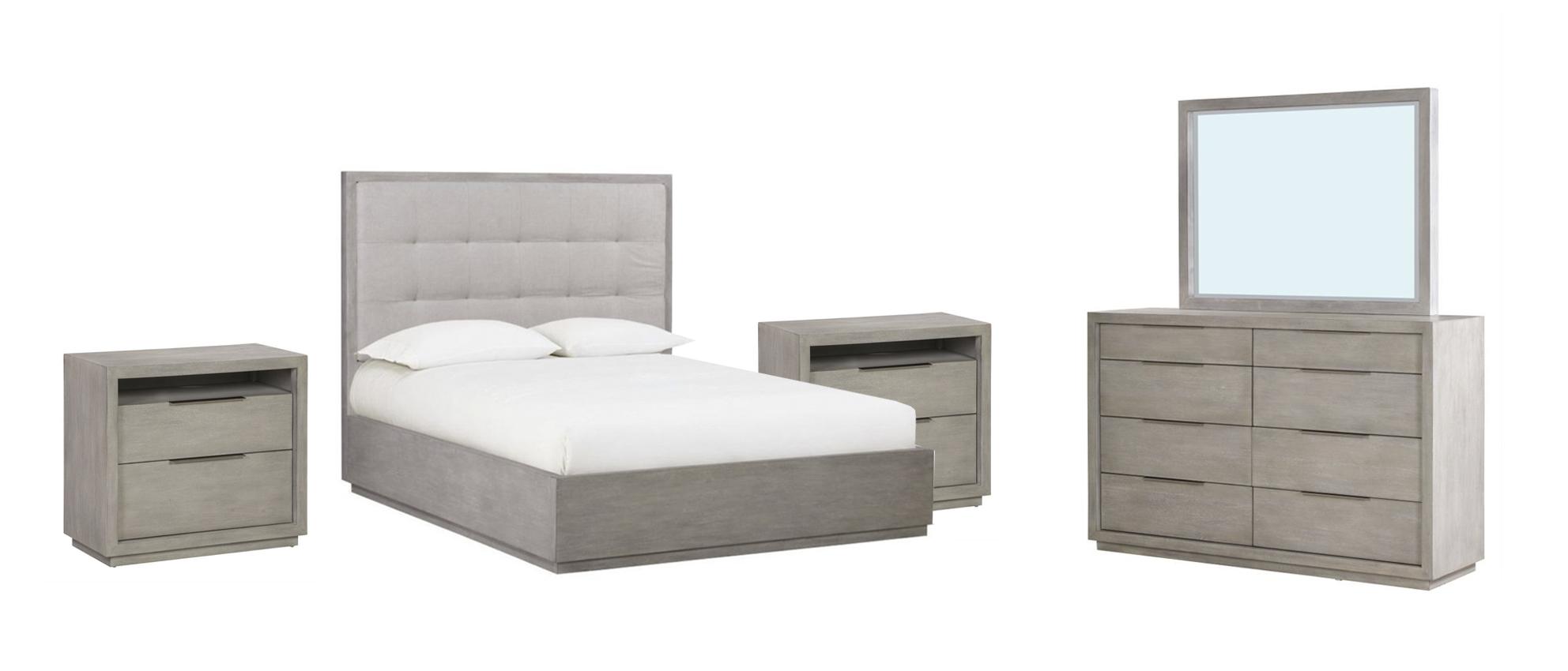 

    
Mineral Gray King PLATFORM Bedroom Set 5Pcs OXFORD by Modus Furniture
