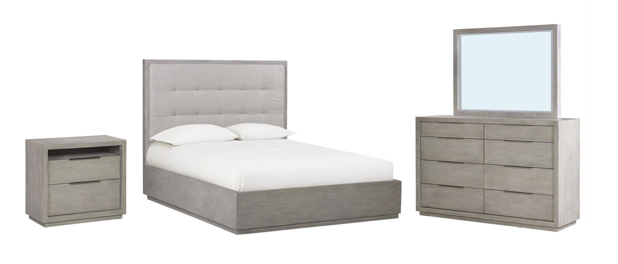 

    
Mineral Gray Queen PLATFORM Bedroom Set 4Pcs OXFORD by Modus Furniture
