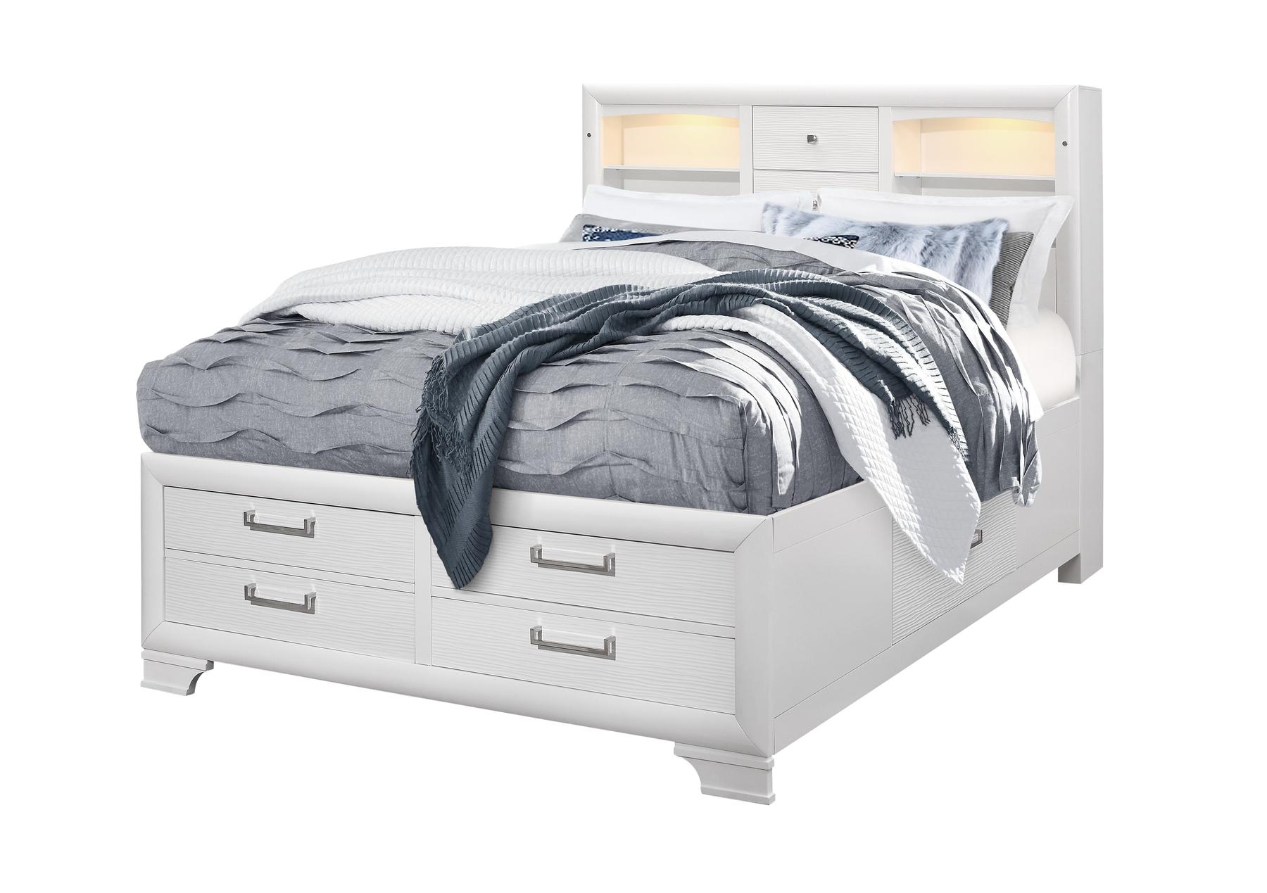 

    
JORDYN White Rubberwood Storage King Bed Set 3Pcs w/ Plenty of Drawers Global US
