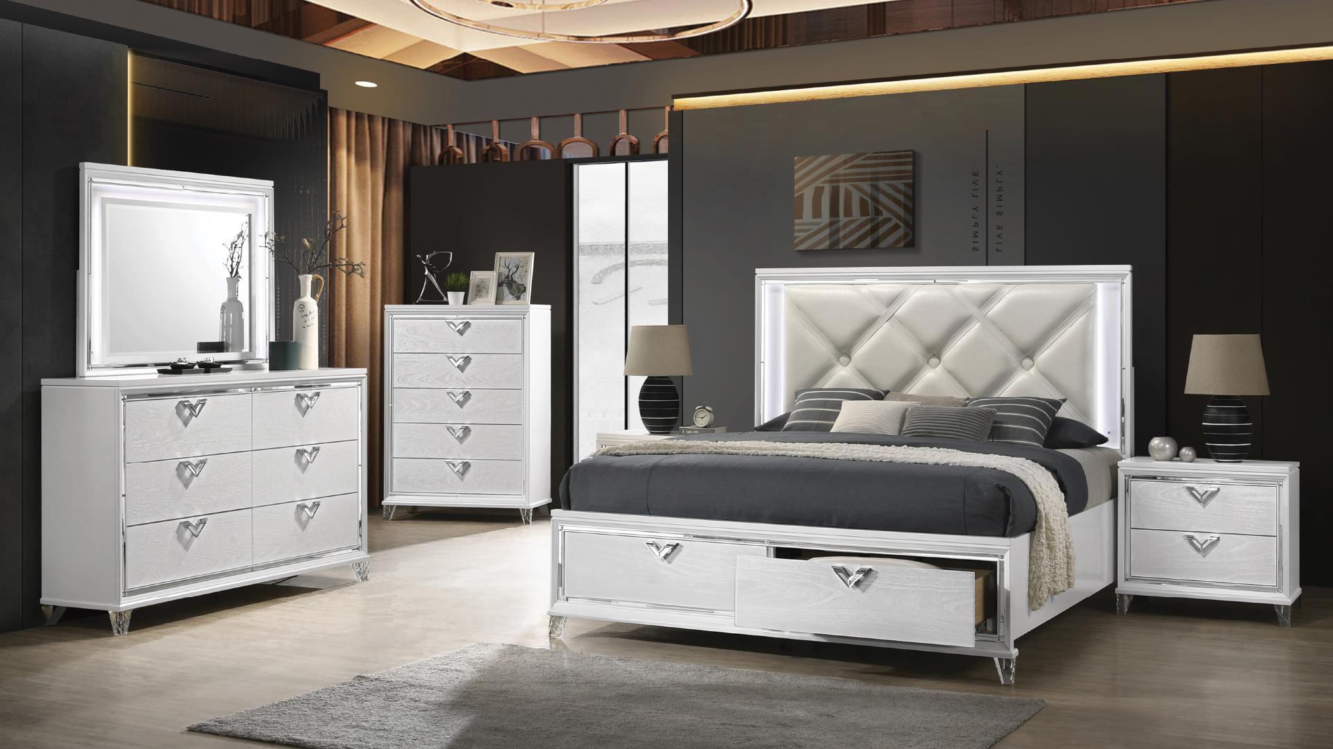 Contemporary, Modern Storage Bedroom Set Prism Prism-EK-NDM-4PC in White Faux Leather