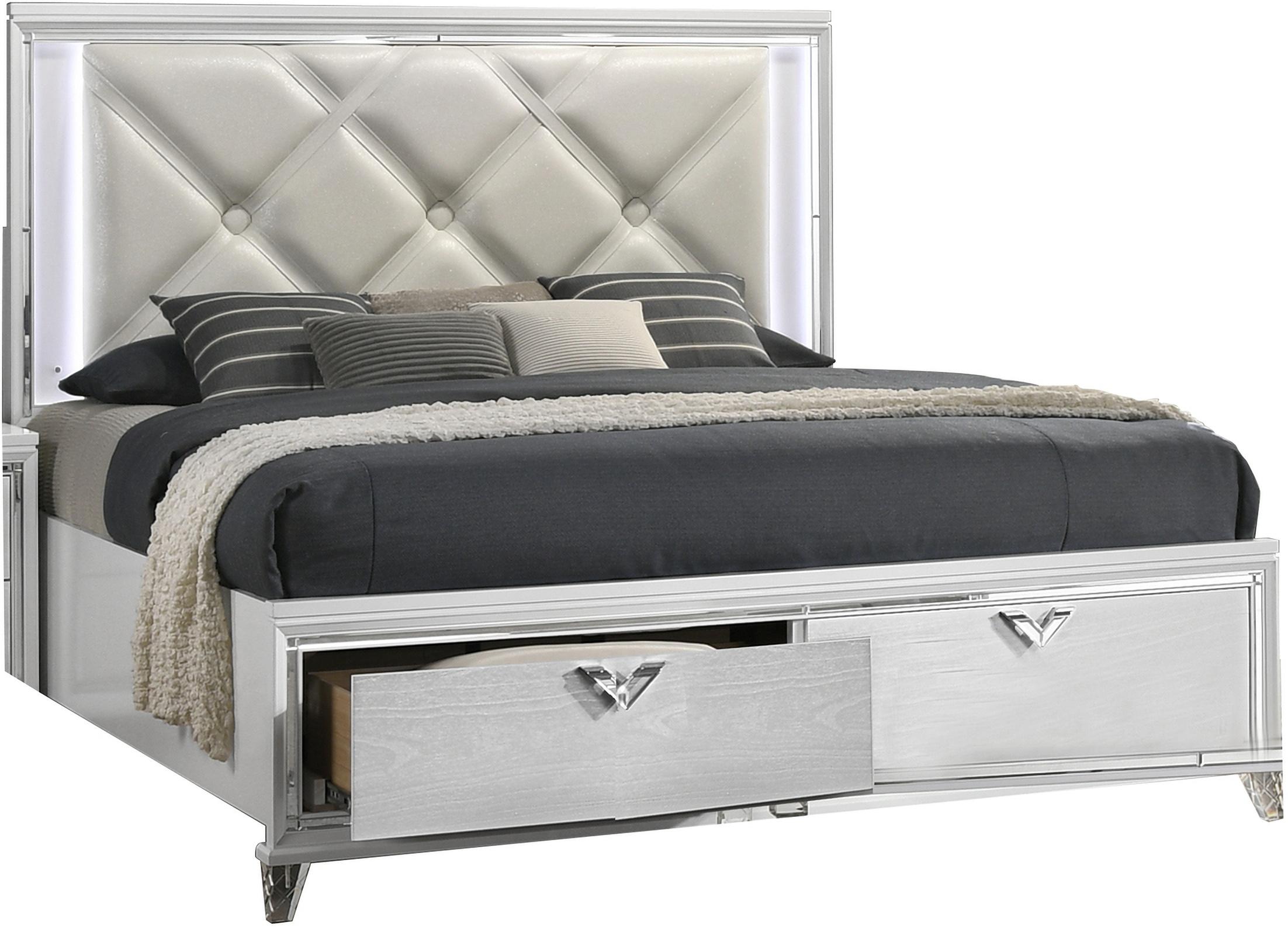 Contemporary, Modern Storage Bed Prism Prism-EK in White Faux Leather