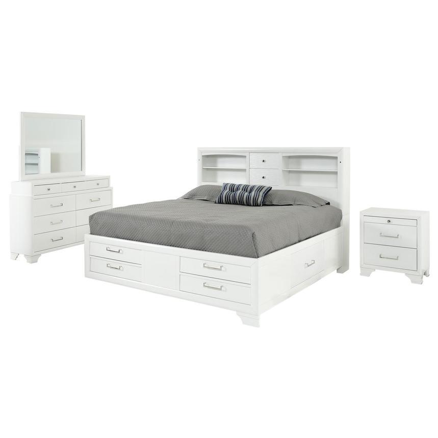 Contemporary Storage Bedroom Set JORDYN JORDYN-WH-KB-Set-4 in White 