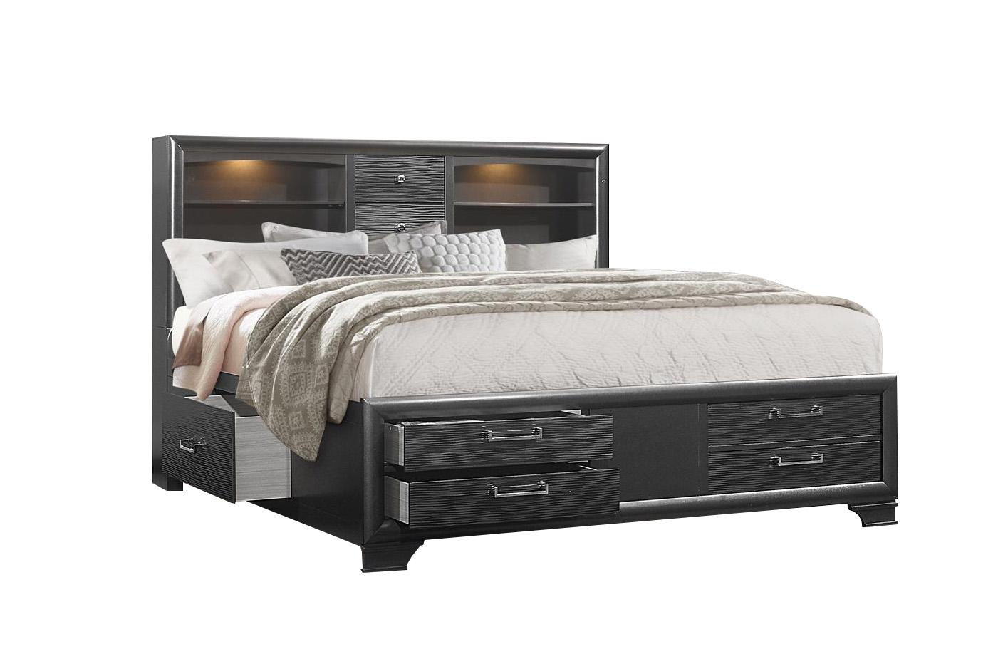 

    
JORDYN Gray Rubberwood Storage Queen Bed Set 3Pcs w/ Plenty of Drawers Global US
