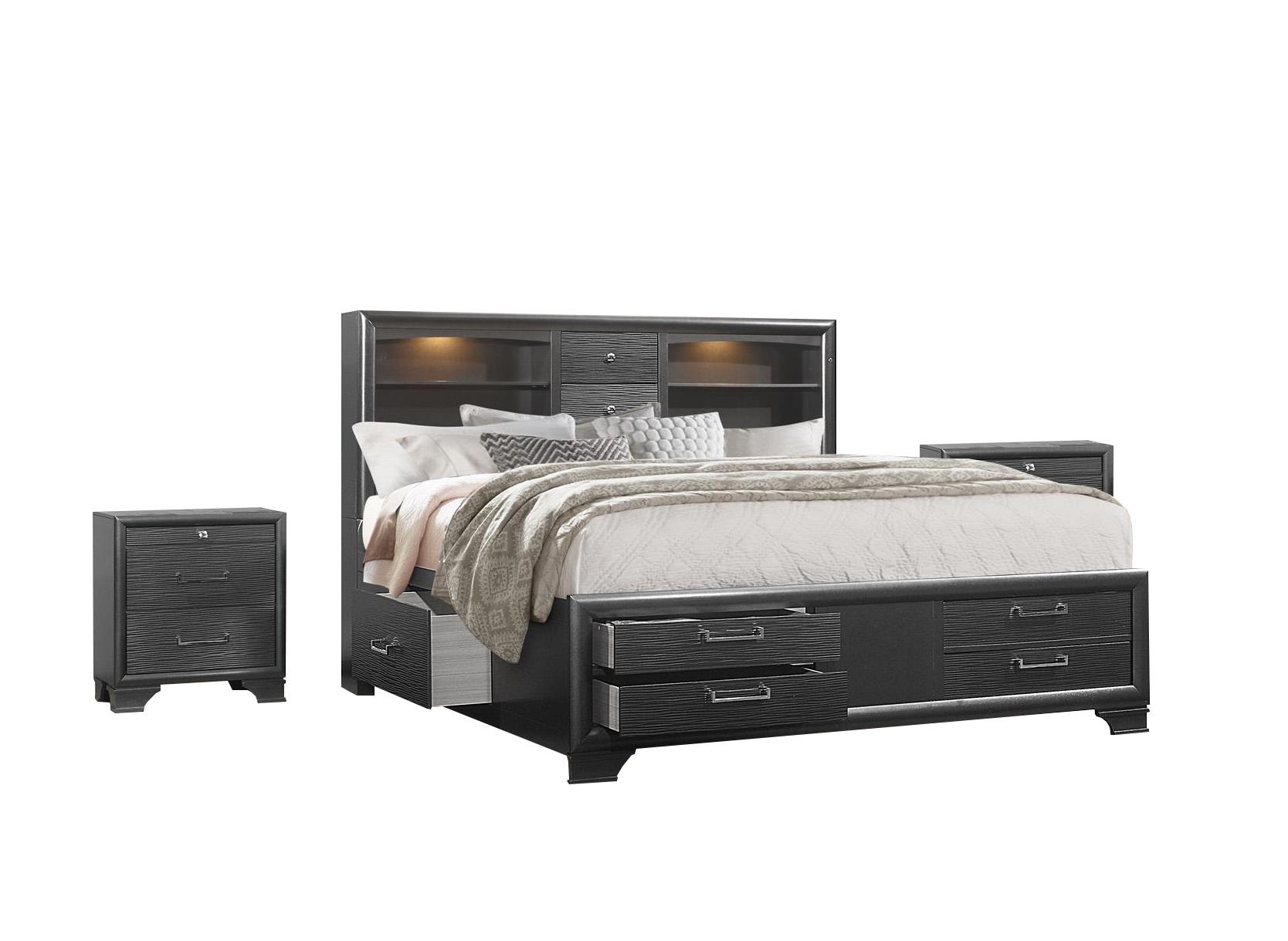 

    
JORDYN Gray Rubberwood Storage Queen Bed Set 3Pcs w/ Plenty of Drawers Global US
