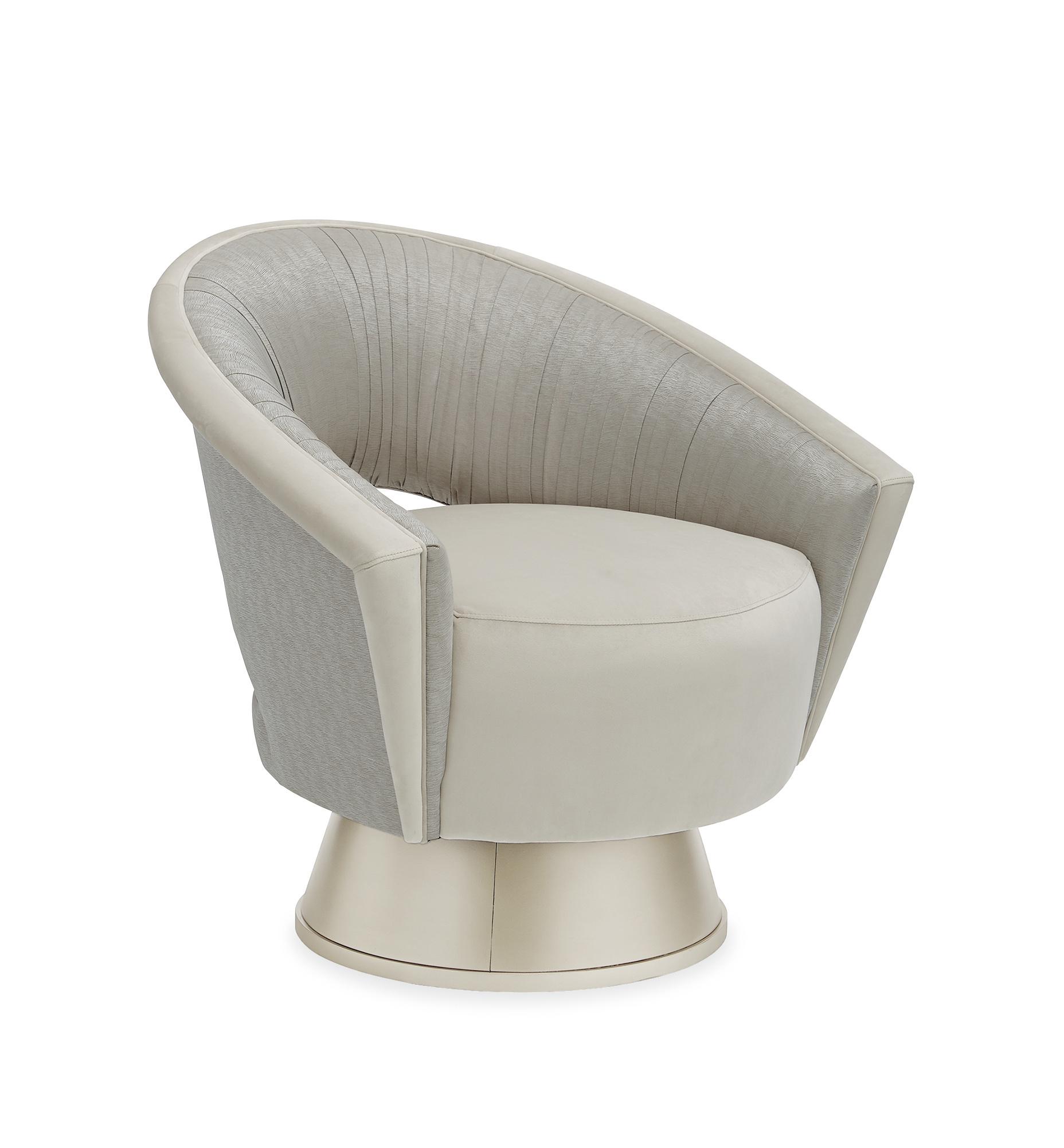 

    
Swivel Soft Silver Paint Accent Chairs A COM-PLEAT TURN AROUND by Caracole
