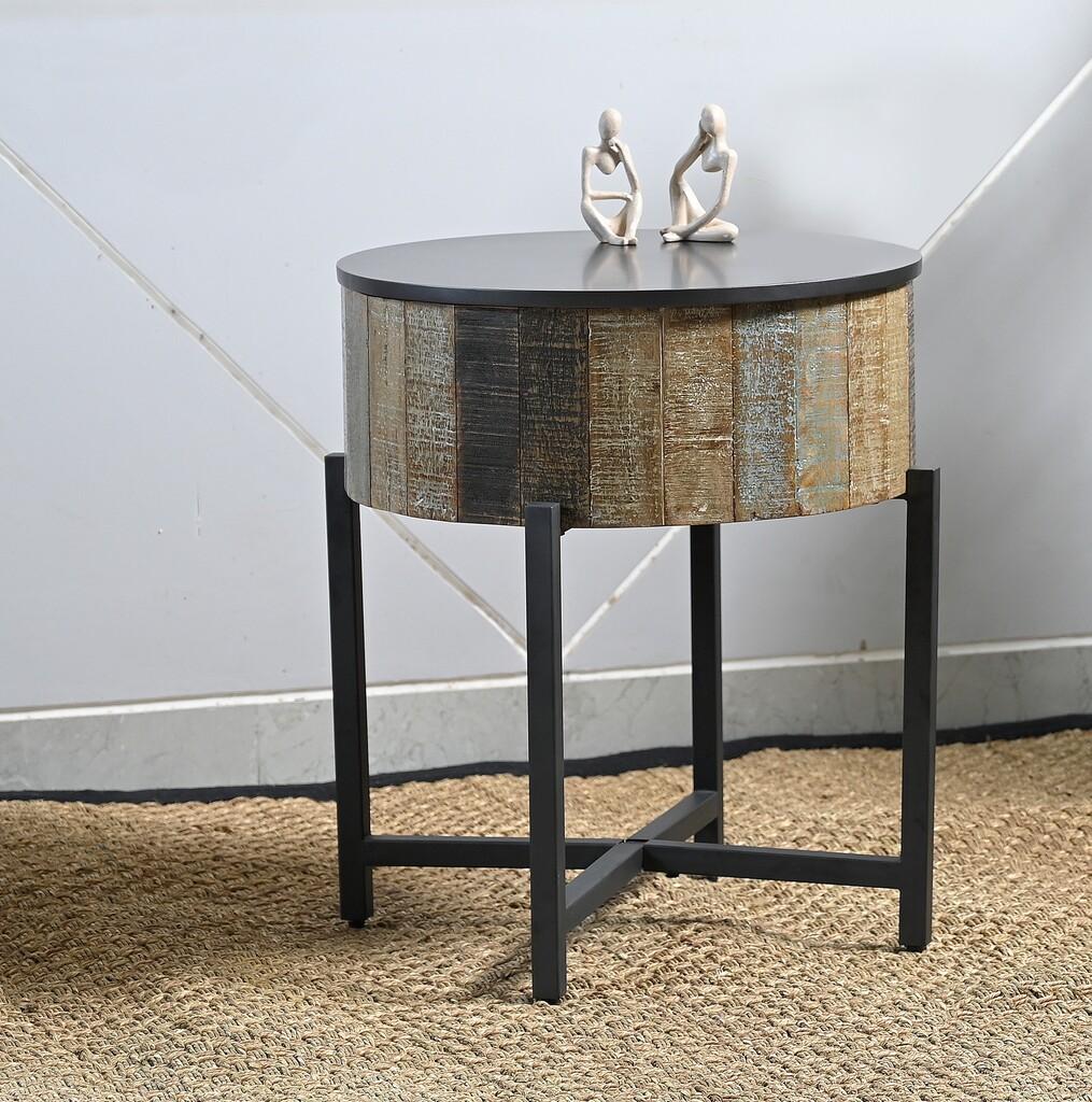 

    
T1216E Round Storage End Table In Rustic Vintage Galaxy Home Modern
