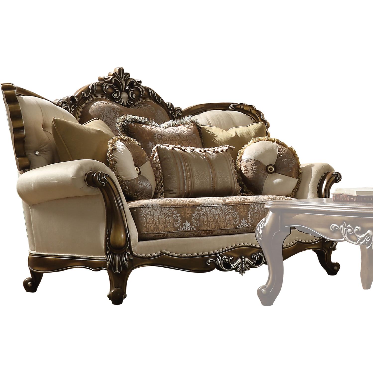 

    
Tan Fabric & Antique Oak Sofa Set 2 Latisha 52115 ACME Traditional Classic
