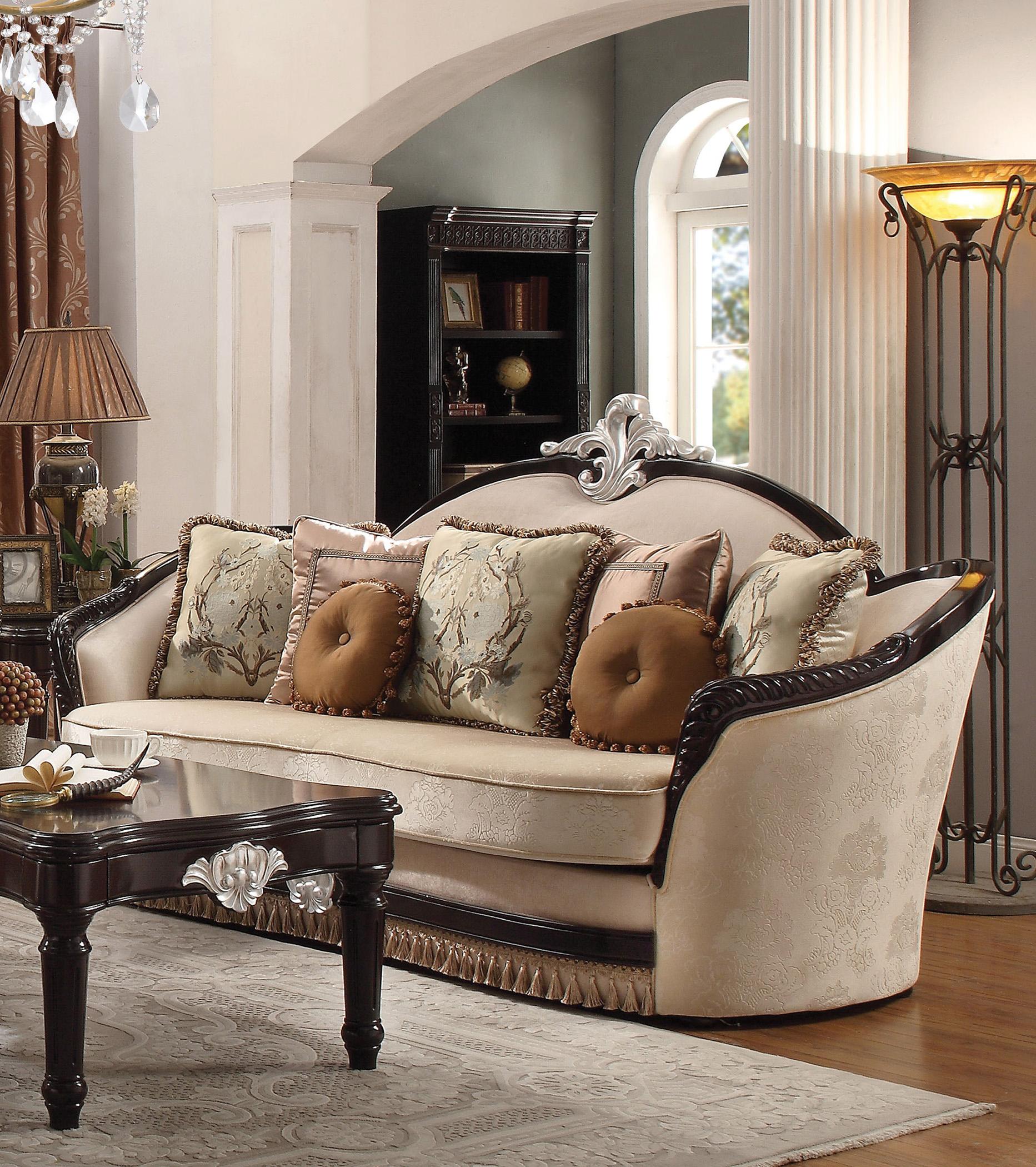 

    
Luxury Sofa Ernestine-52110 Tan Fabric & Black Wood Acme Vintage Traditional
