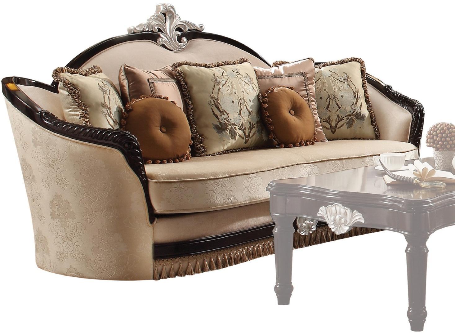 

    
Luxury Sofa Set 5 Pcs Ernestine-52110 Tan Fabric & Black Wood Acme  Traditional
