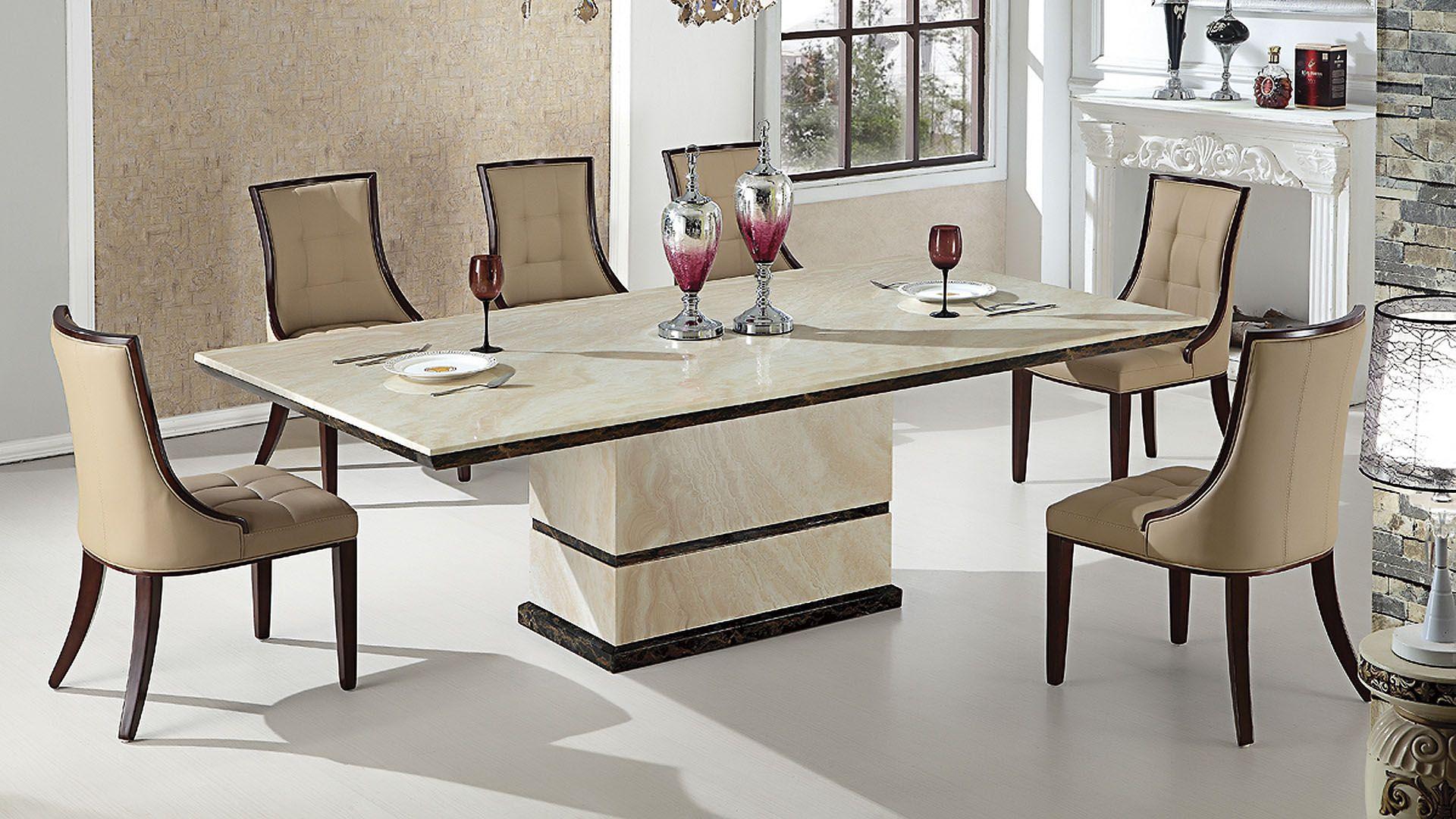 Modern Dining Table Set DT-H28 / CK-H603-TAN DT-H28-7PC in Tan, Beige PU