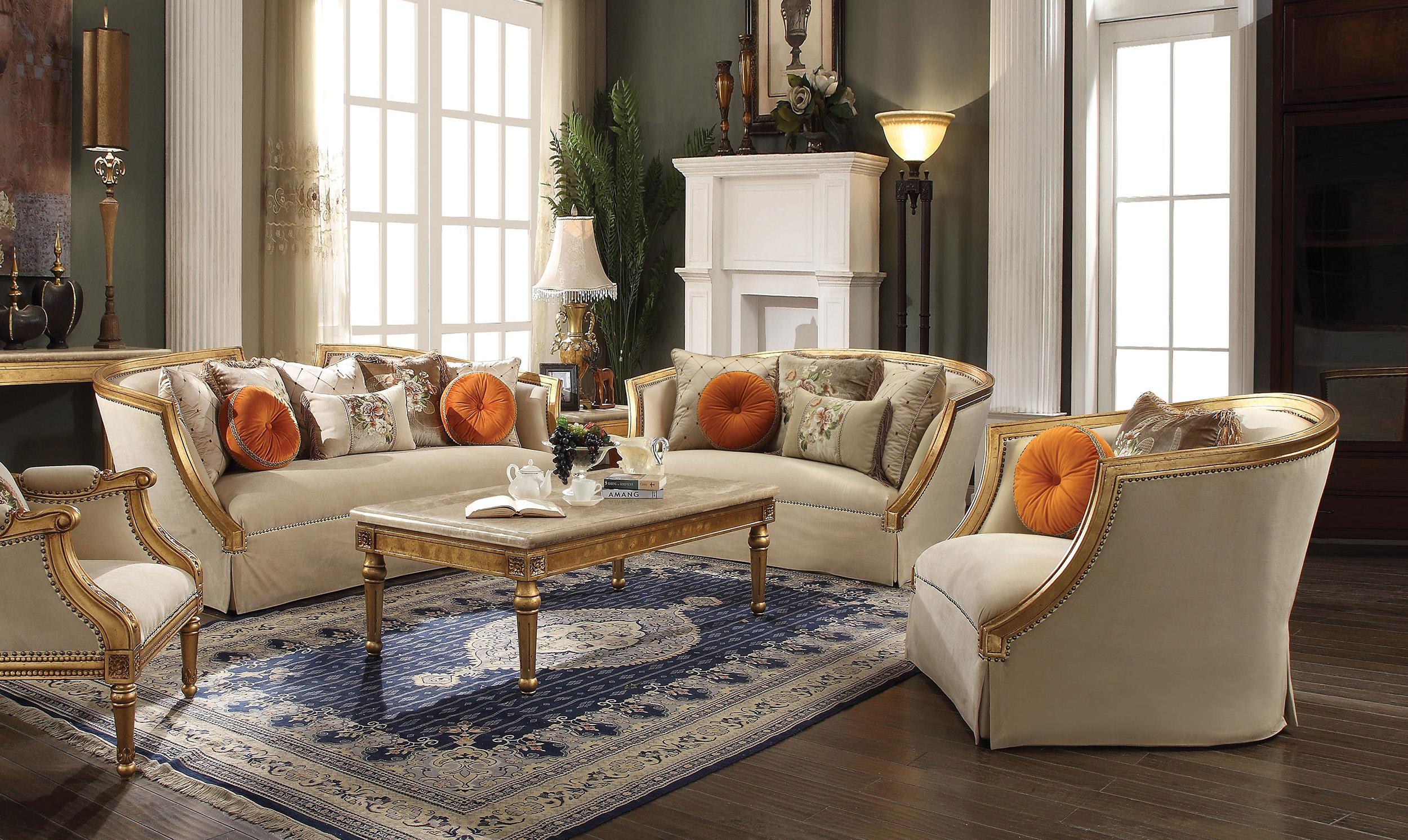 Classic, Traditional Sofa Set Daesha 50835 50835-Set-3-Daesha in Tan, Gold Fabric