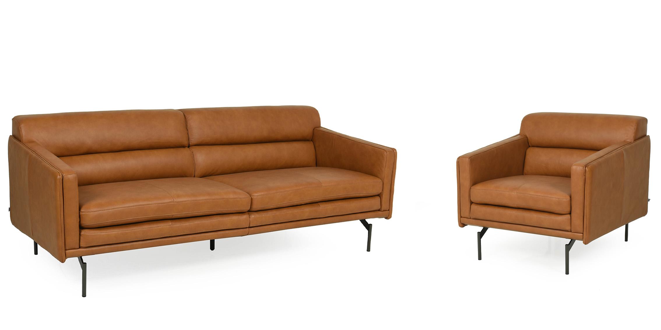 

    
Tan Genuine Leather Sofa & Armchair Set 2Pcs McCoy 442 Moroni Contemporary
