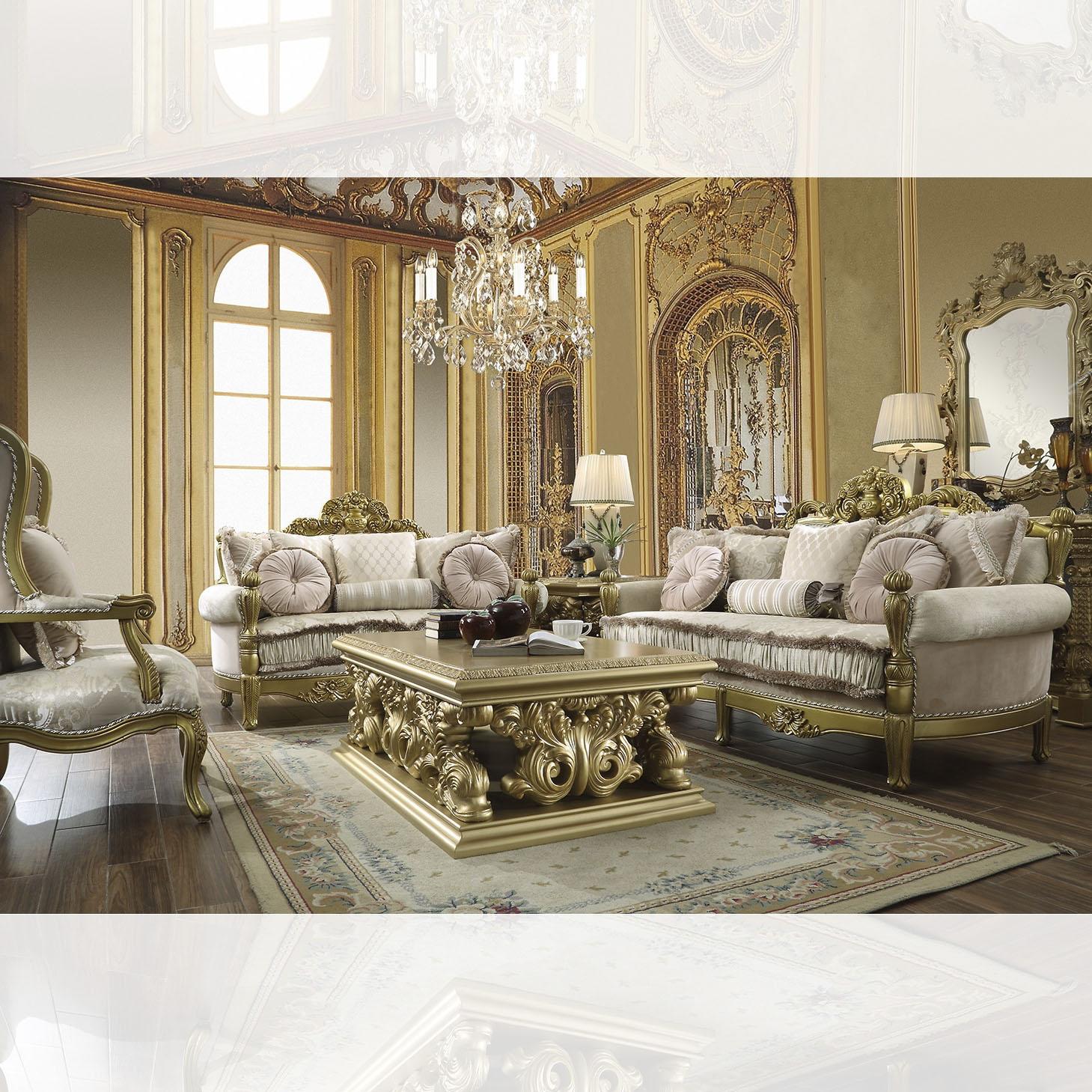 

    
Homey Design Furniture HD-105 Arm Chairs Gold Finish/Tan HD-C105
