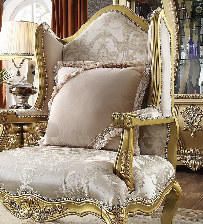 

    
Metallic Bright Gold & Tan Armchair Traditional Homey Design HD-105
