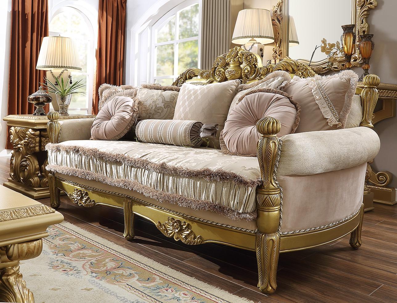 

    
Metallic Bright Gold & Tan Sofa Set 2Pcs Traditional Homey Design HD-105
