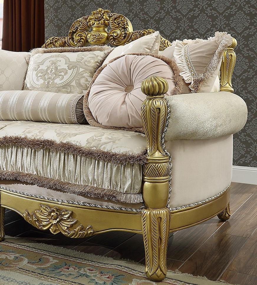 

    
Metallic Bright Gold & Tan Sofa Traditional Homey Design HD-105
