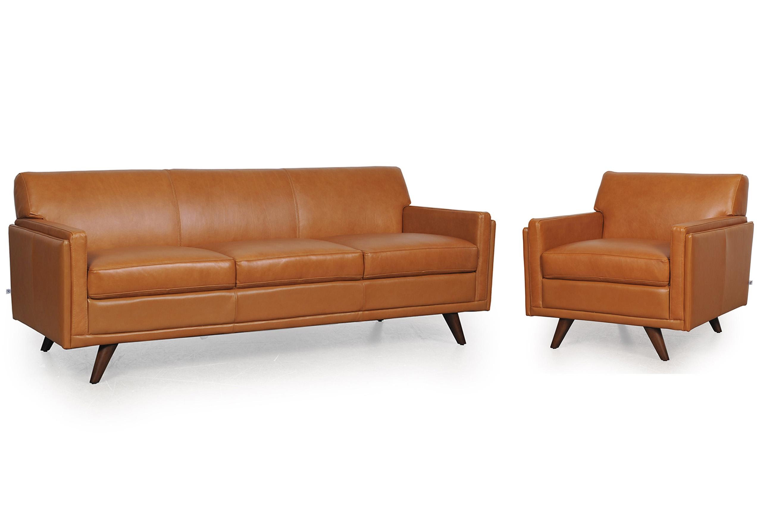 

    
Tan Top Grain Leather Sofa & Chair Set 2Pcs Milo 361 Moroni Mid-Century Modern
