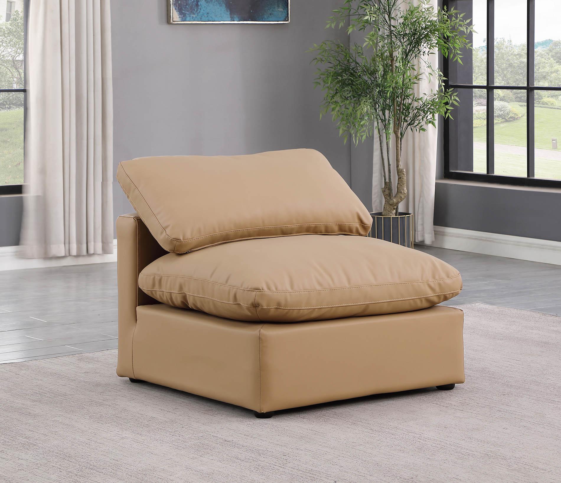 

    
Tan Vegan Leather Armless Chair INDULGE 146Tan-Armless Meridian Modern
