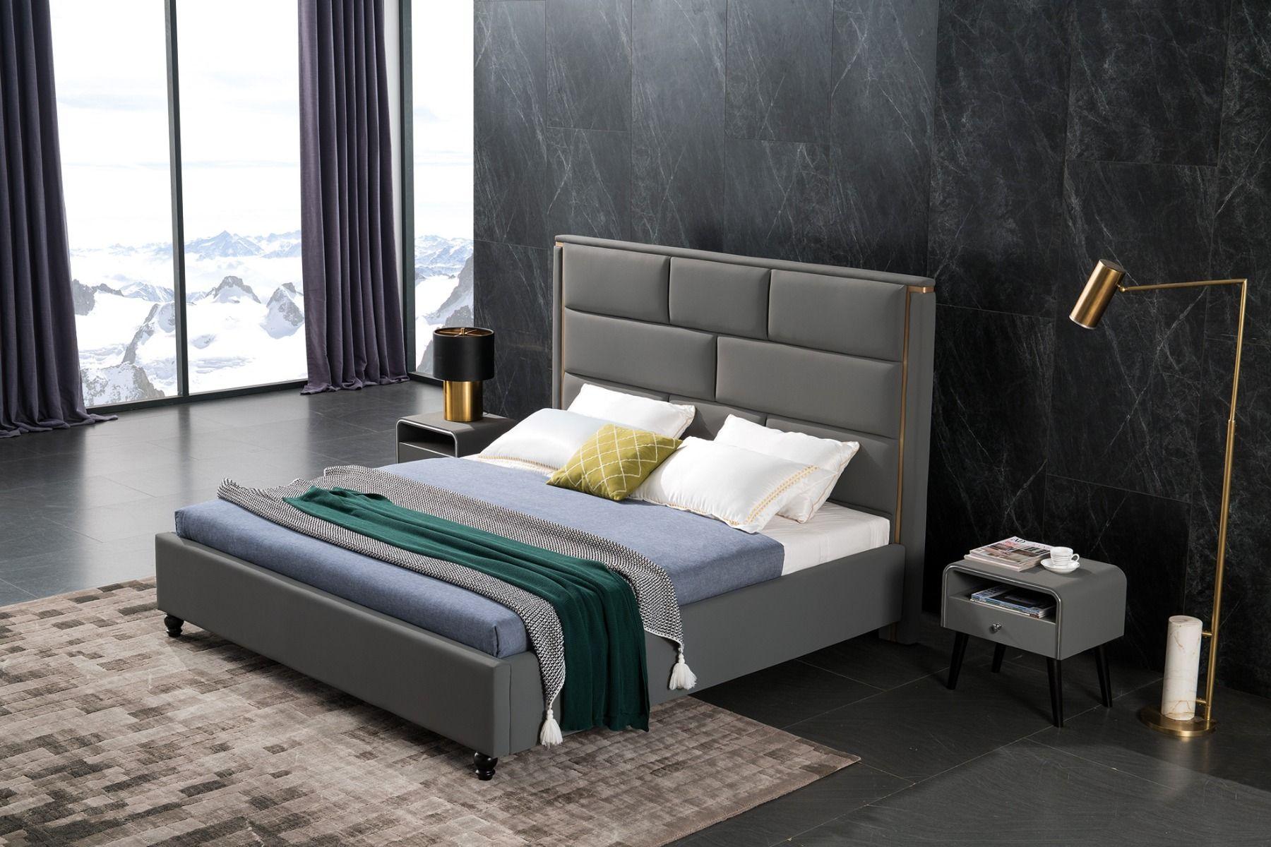 Contemporary, Modern Platform Bedroom Set B-D075-GR B-D075-GR-EK-Set-3 in Gray Fabric