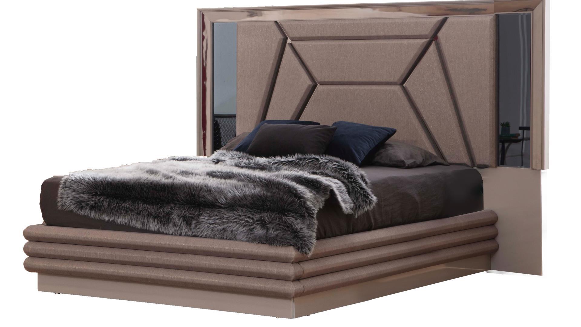 Contemporary, Modern Platform Bed WENDY WENDY-EK in Taupe Fabric