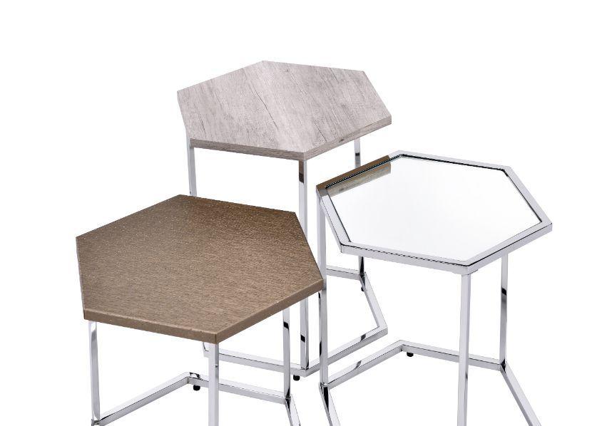 

    
Taupe & Gray & Chrome Coffee Nesting Tables by Acme Simno 82105
