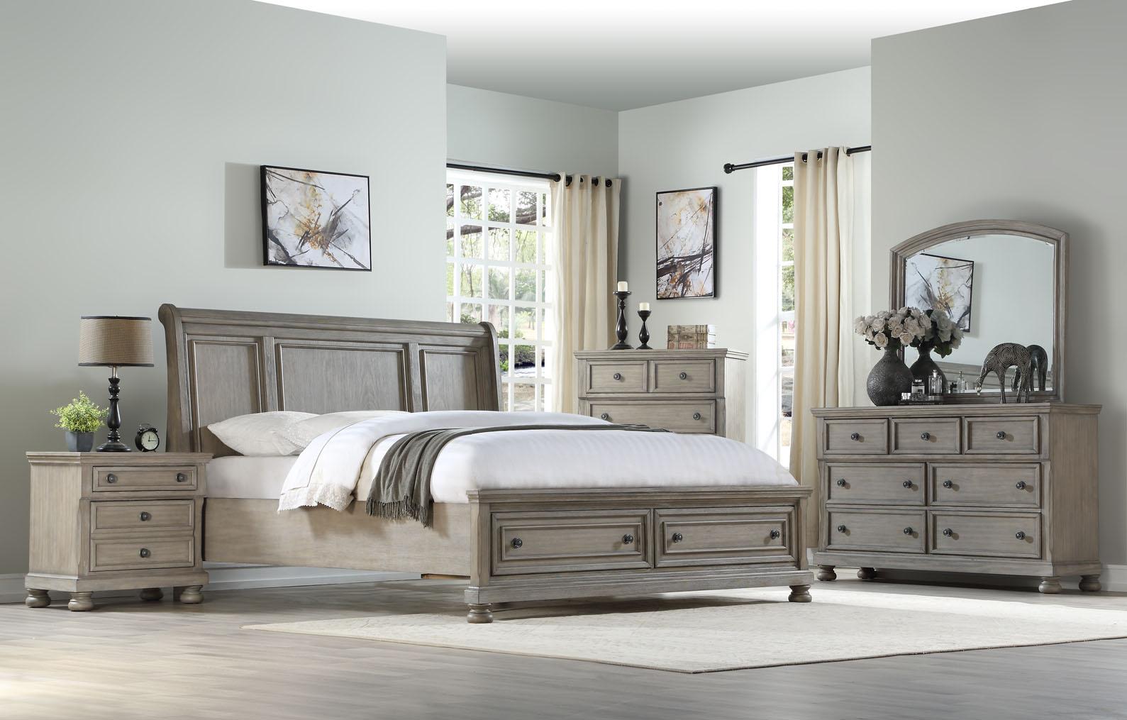 

    
Taupe Grey Ashcott 1070-110 King Storage Bed Bernards Traditional Solid Wood
