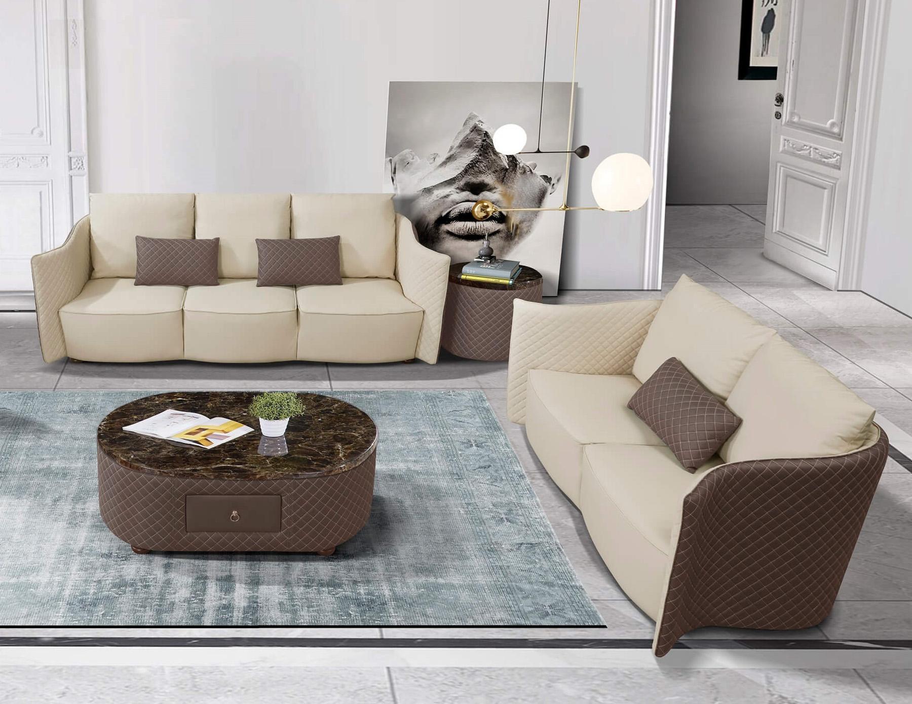 Contemporary, Modern Coffee Table Set MAKASSAR EF-52550-CT-Set-2 in Light Grey, Taupe Italian Leather