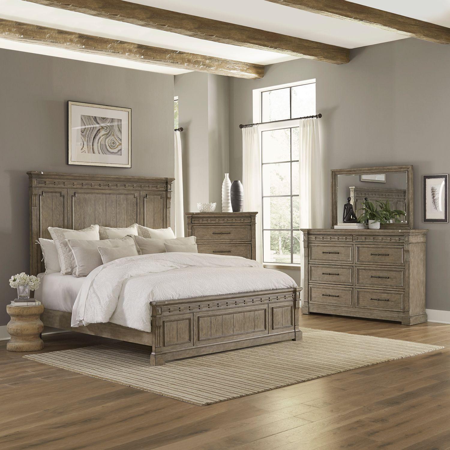 

    
Taupe King Panel Bed Set 4 w/Chest Town & Country 711-BR Liberty Furniture
