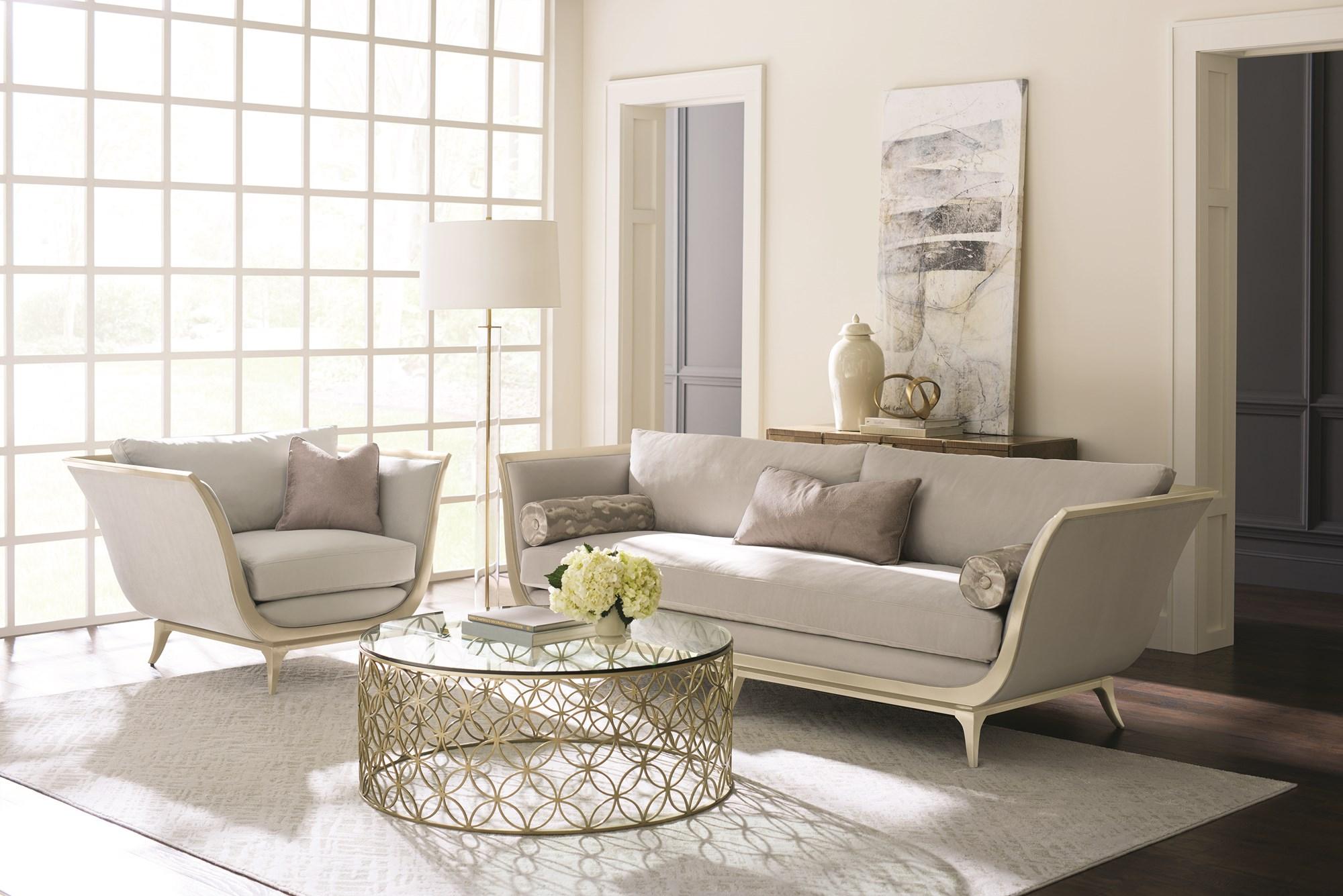Contemporary Sofa and Chair LOVE A-FLAIR UPH-418-112-B-Set-2 in Taupe, Champagne Fabric