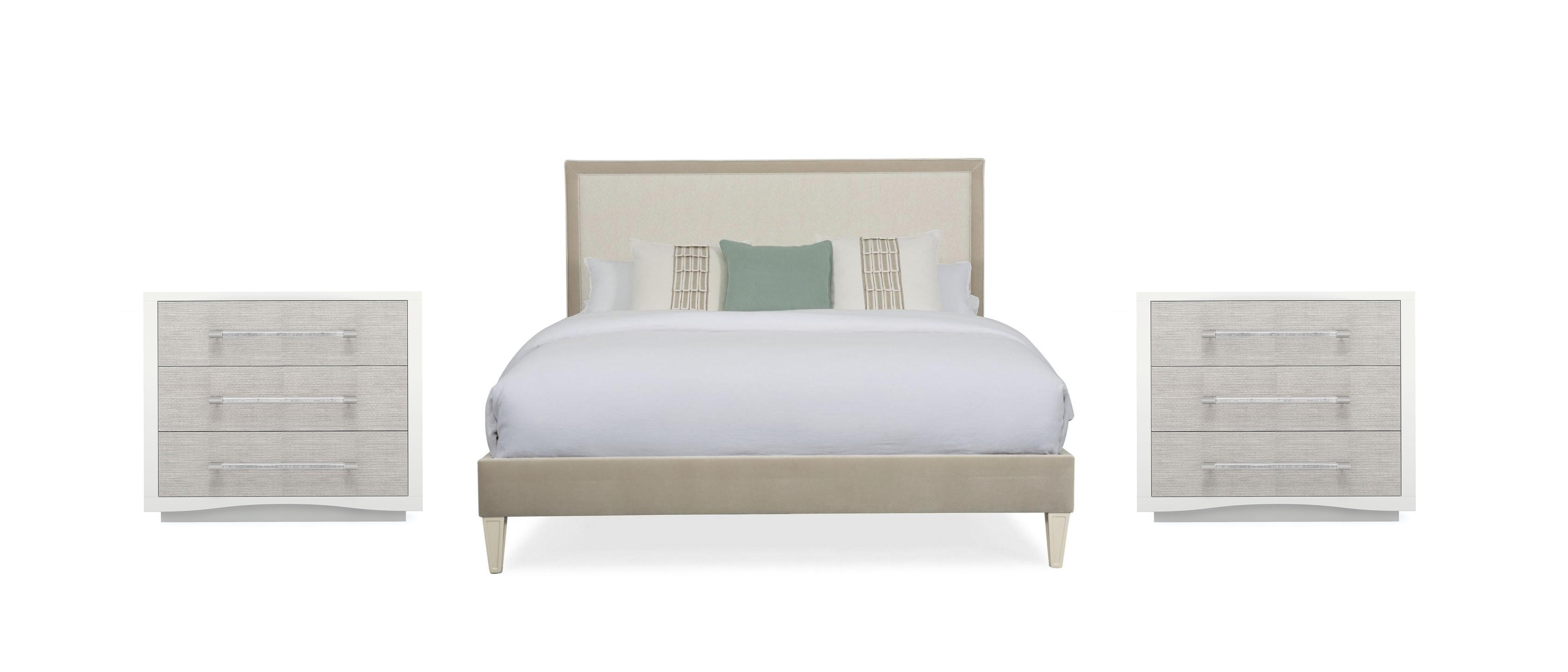 

    
Taupe Premium Fabric Pearl Drop Finish CAL King Bed Set 3Pcs LOVIE DOVIE / A CLEAR TOUCH by Caracole
