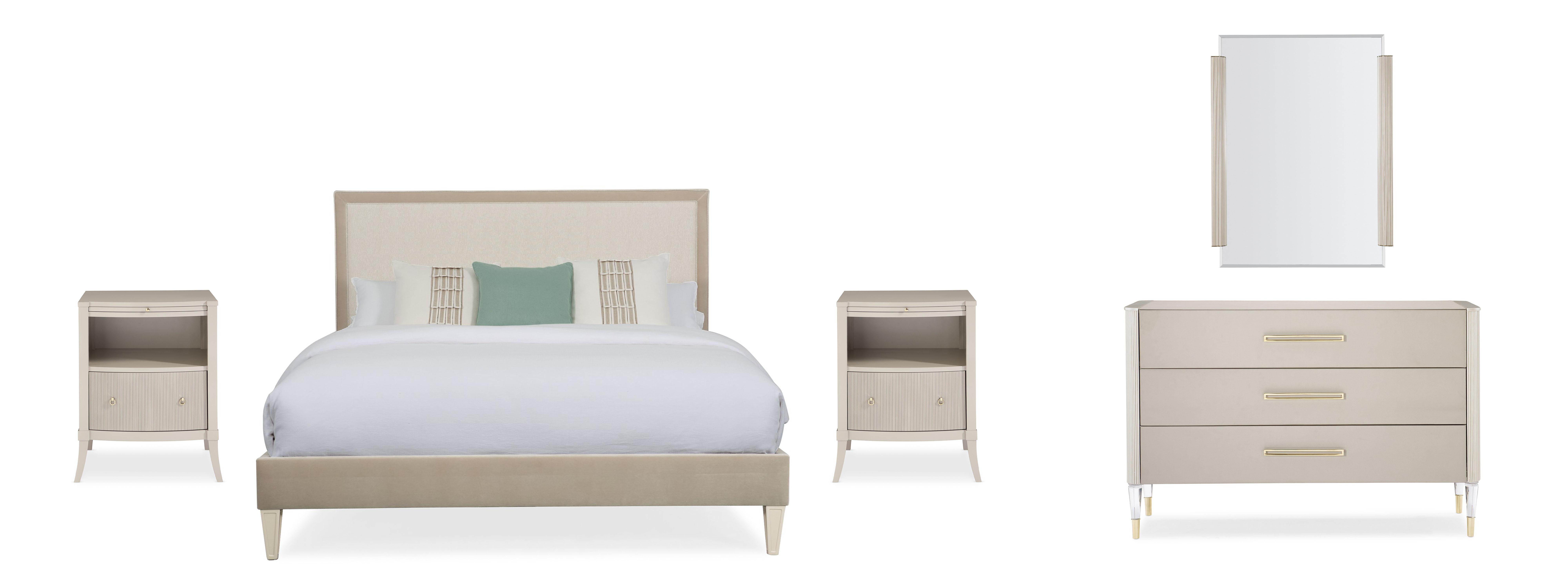 Contemporary Panel Bedroom Set LOVIE DOVIE / NEW LOVE / I LOVE IT! / LOVE TO LOOK! CLA-420-143-Set-5 in Taupe Fabric