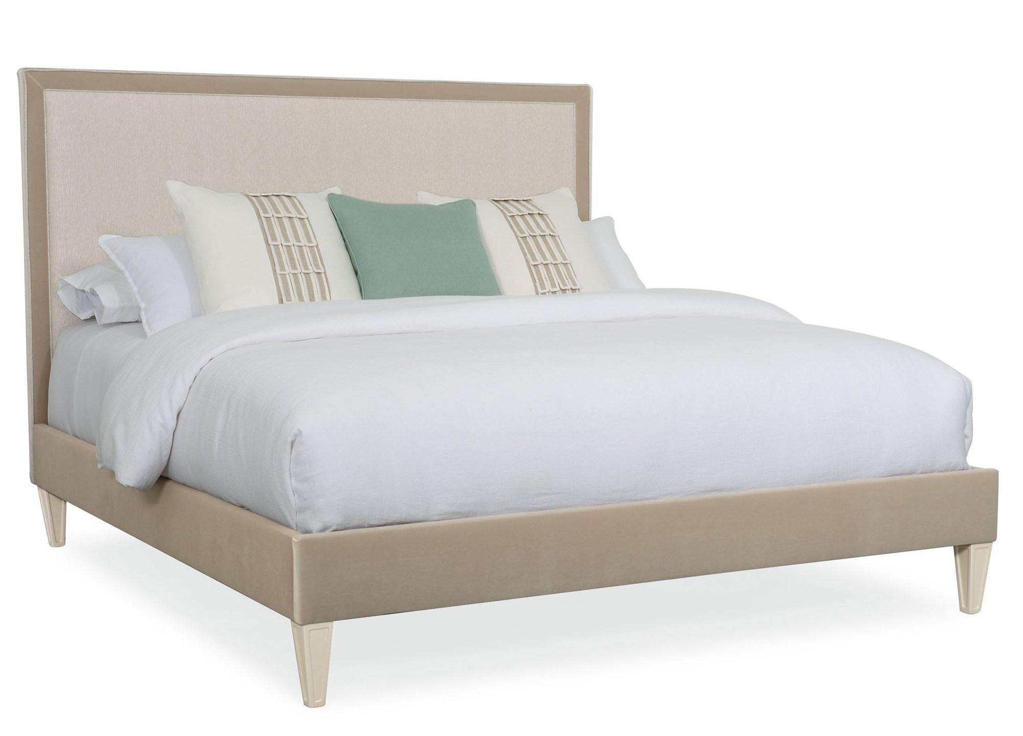 

    
Taupe Premium Fabric Pearl Drop Finish Queen Bed LOVIE DOVIE by Caracole
