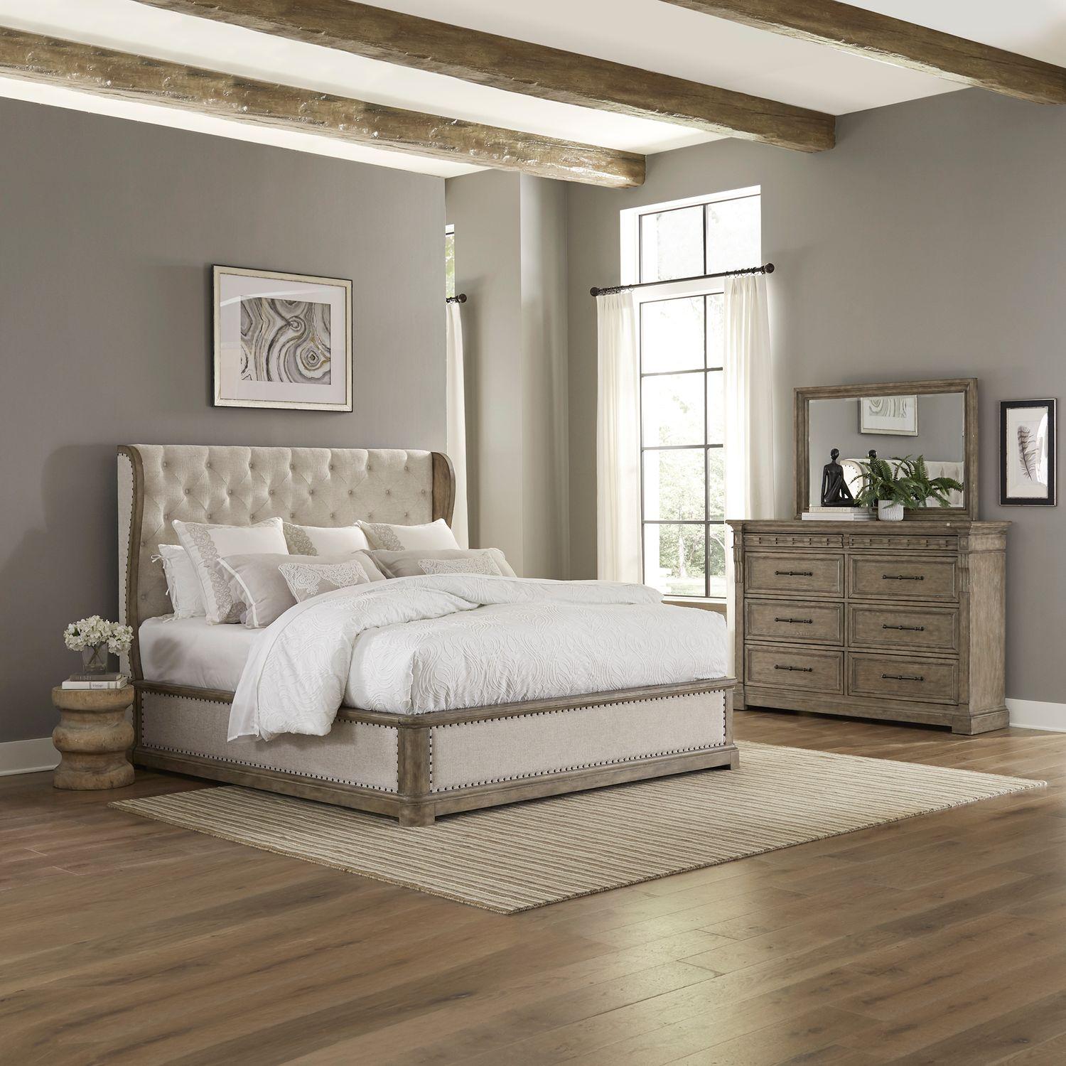 Transitional Platform Bedroom Set Town & Country (711-BR) 711-BR-QSHDM in Taupe Linen