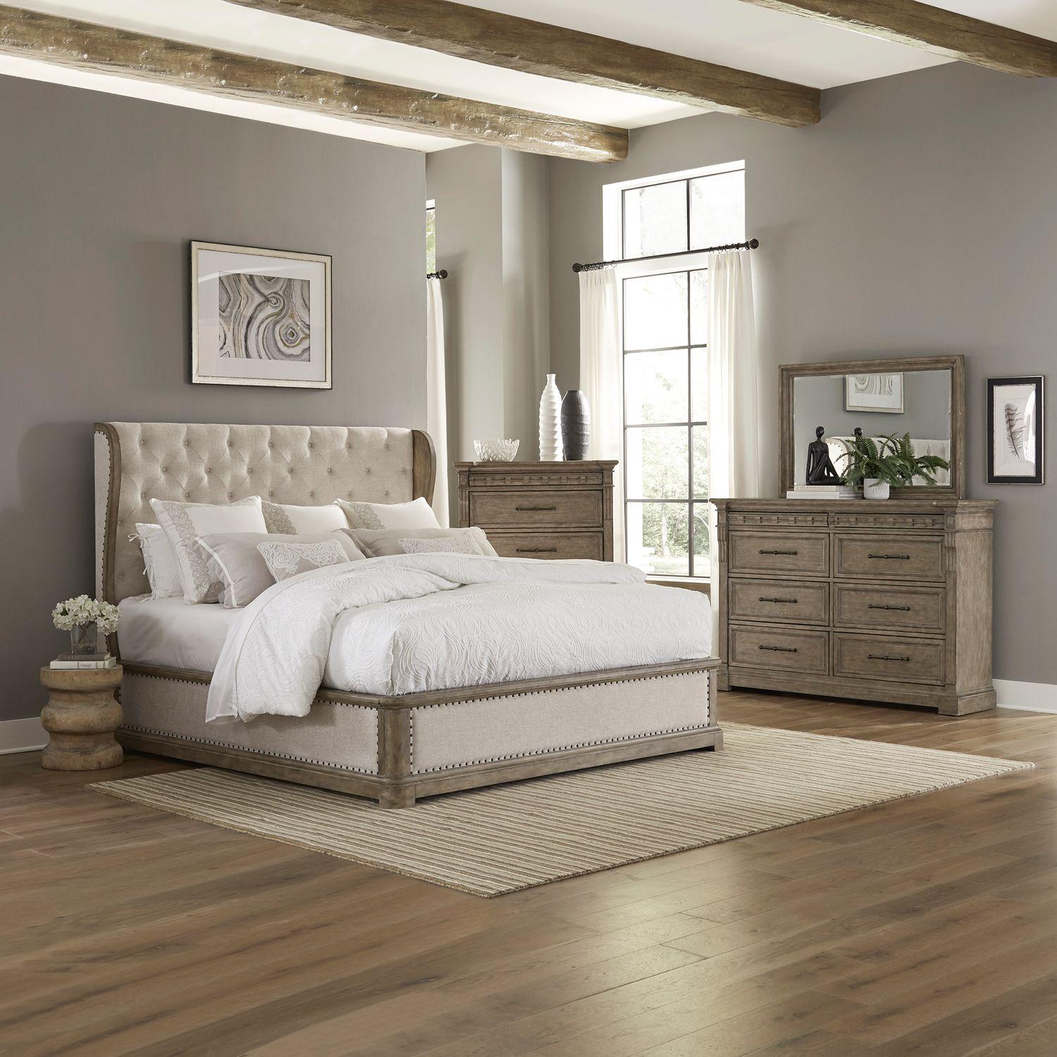 Transitional Platform Bedroom Set Town & Country (711-BR) 711-BR-QSHDMC in Taupe Linen