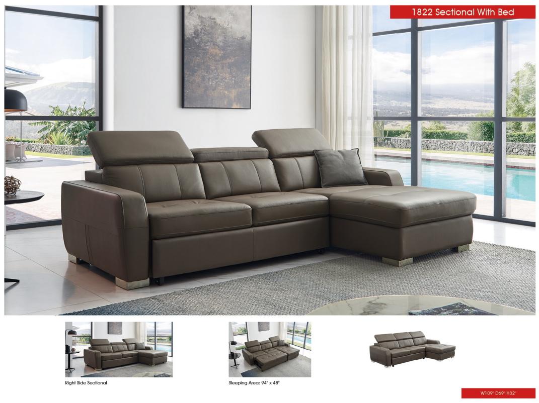 

    
1822SECTIONAL Taupe Top-grain Leather Sectional Sofa w/Bed Right Contemporary Modern ESF 1822
