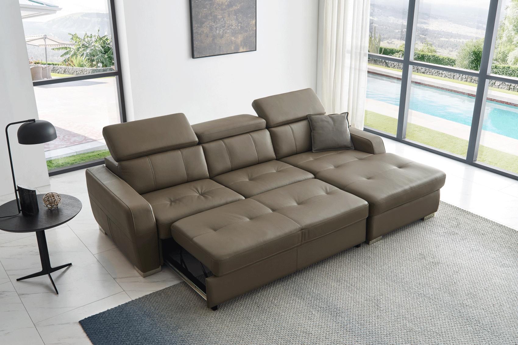

    
Taupe Top-grain Leather Sectional Sofa w/Bed Right Contemporary Modern ESF 1822
