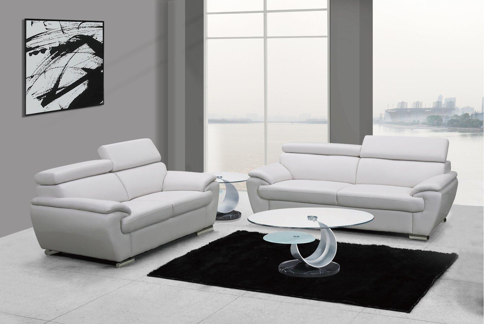 Contemporary Sofa and Loveseat Set Teagan SKU: HTBO1007 in White Leather Match