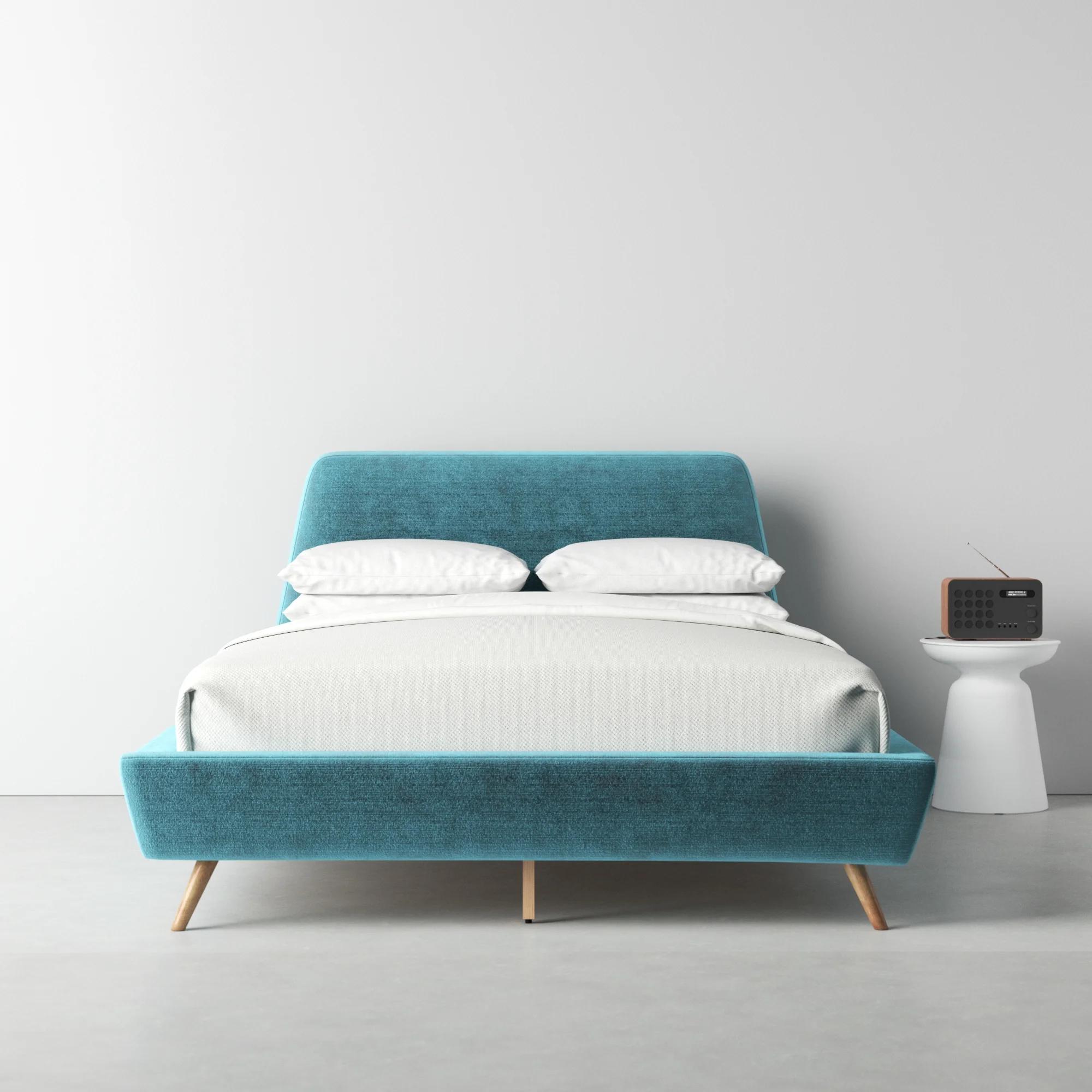 

    
Teal Fabric & Walnut King Size Panel Bed by VIG Modrest Lewis
